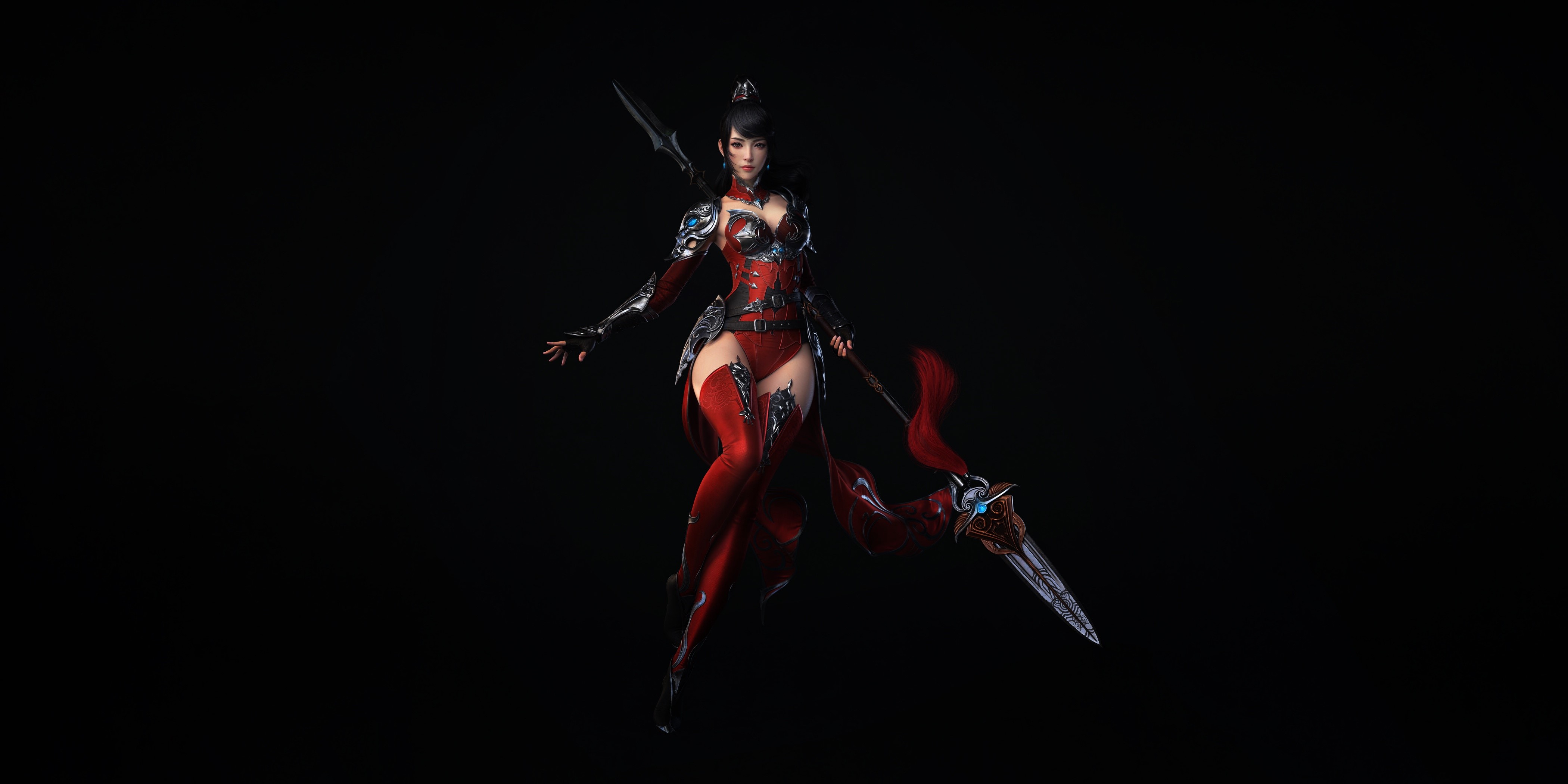Goddess warrior with spear on black background HD Wallpaper