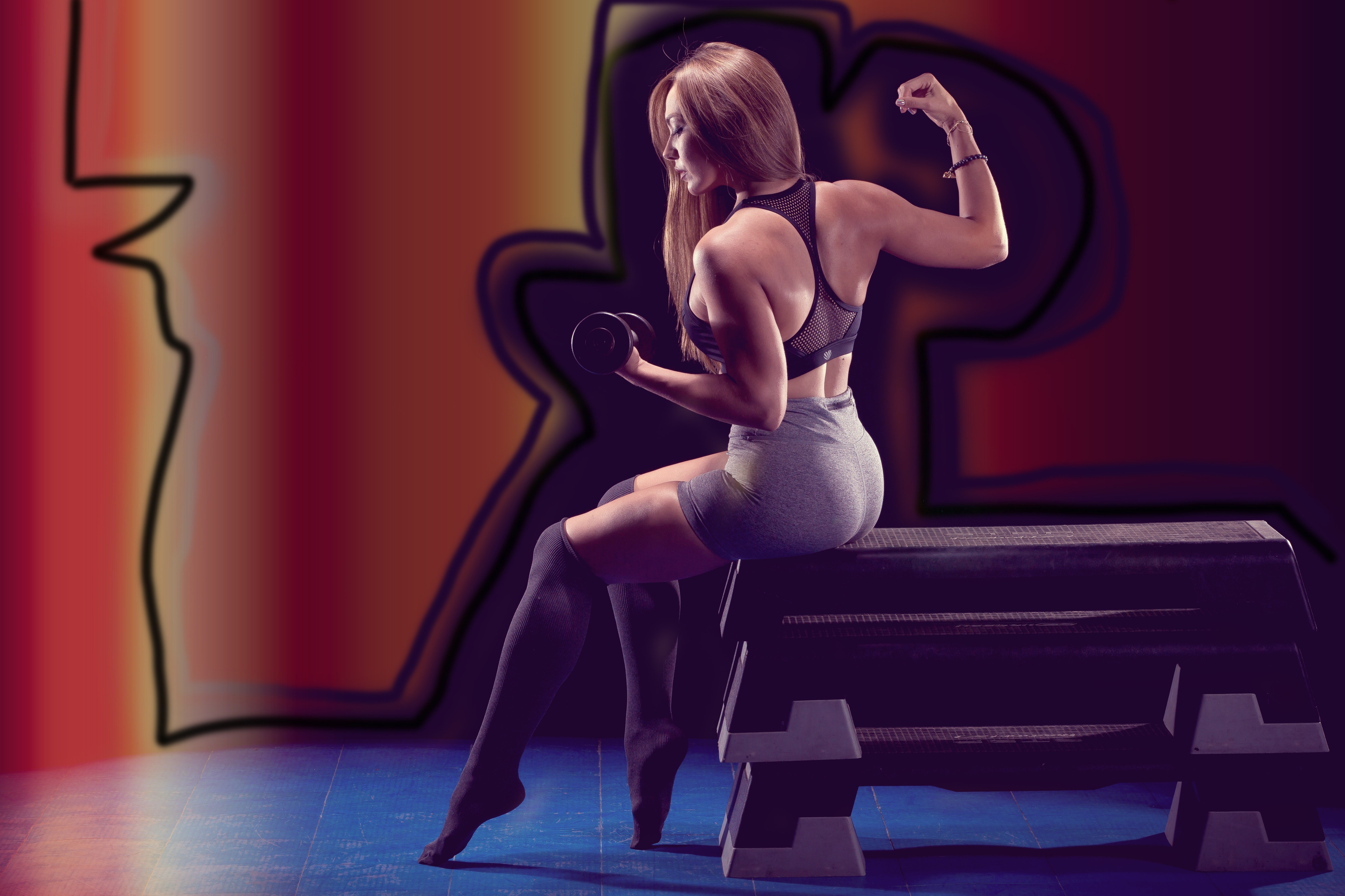 Fitness Enthusiast Posing with Dumbbell 4K HD Wallpaper