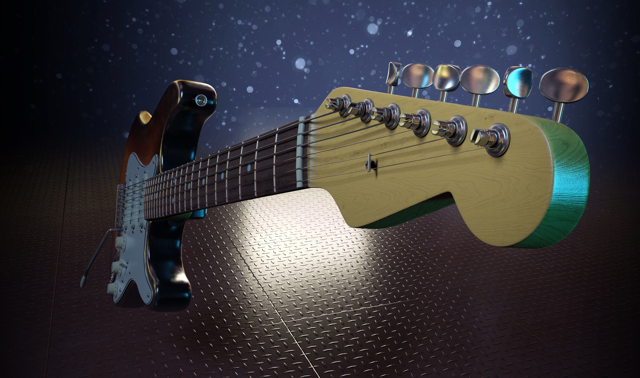 Close-up of a guitar headstock and neck HD Wallpaper