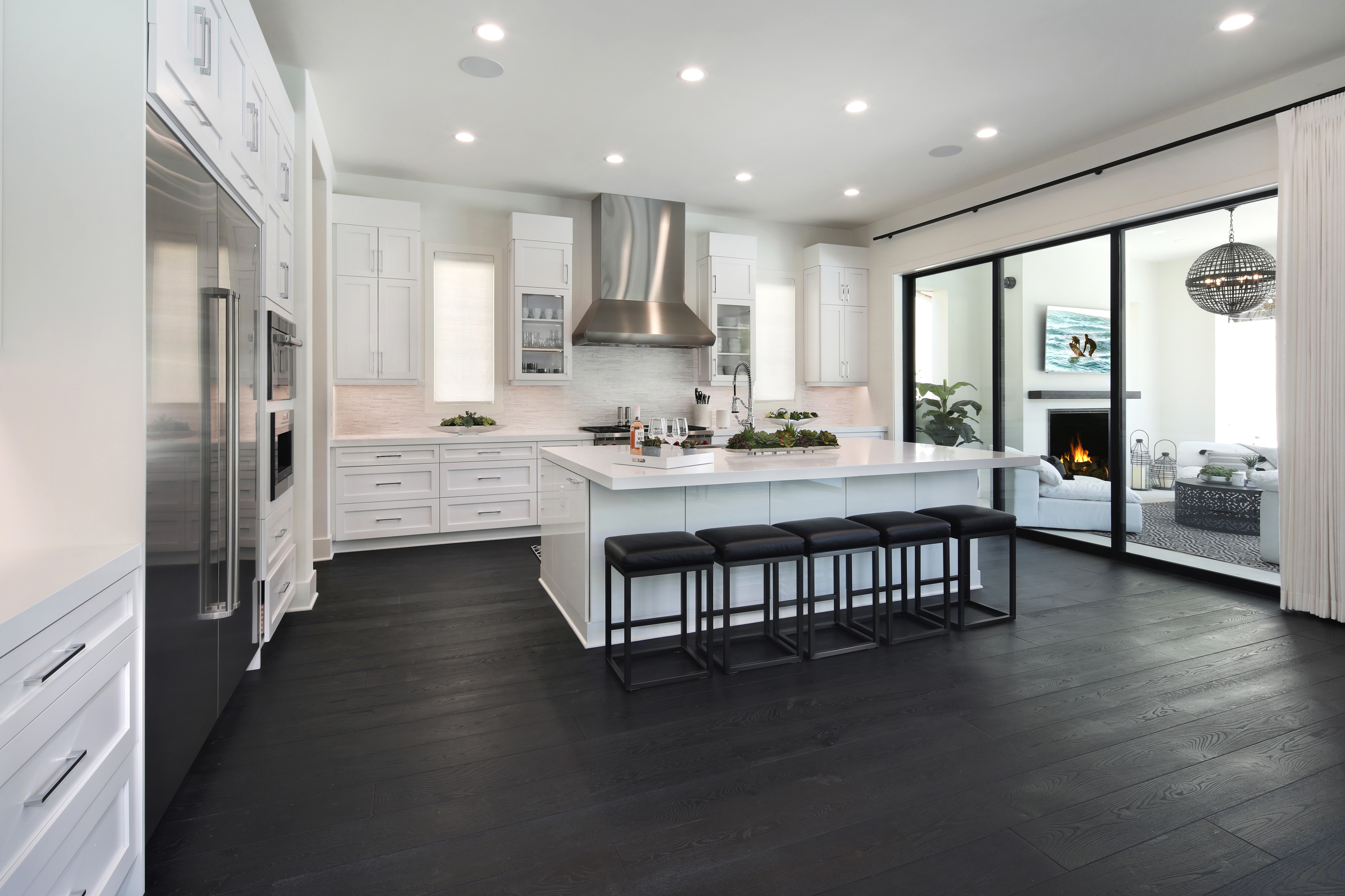 Modern Kitchen with Island and Stools HD Wallpaper