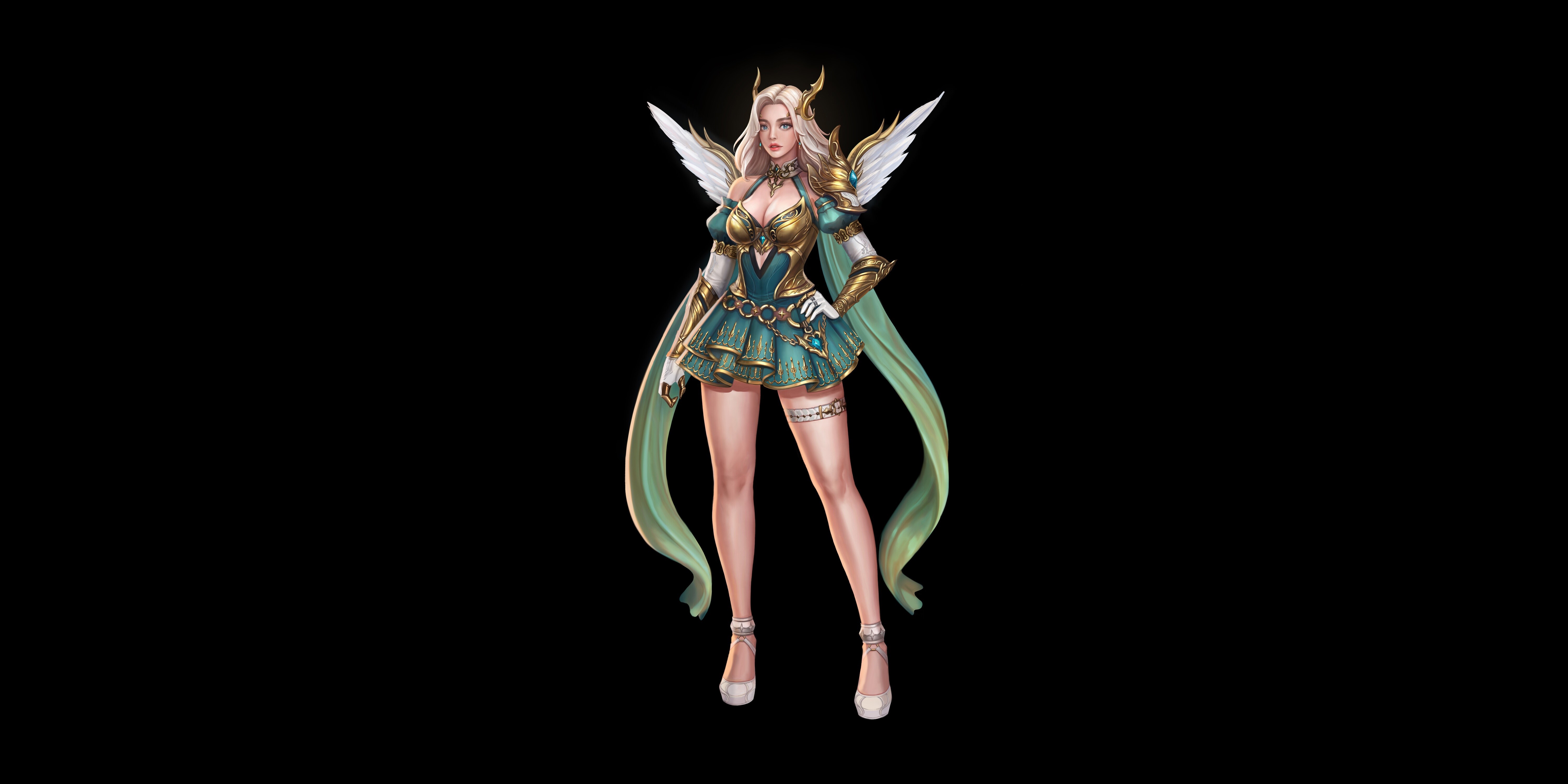 Beautiful blonde girl with wings and skirt HD Wallpaper