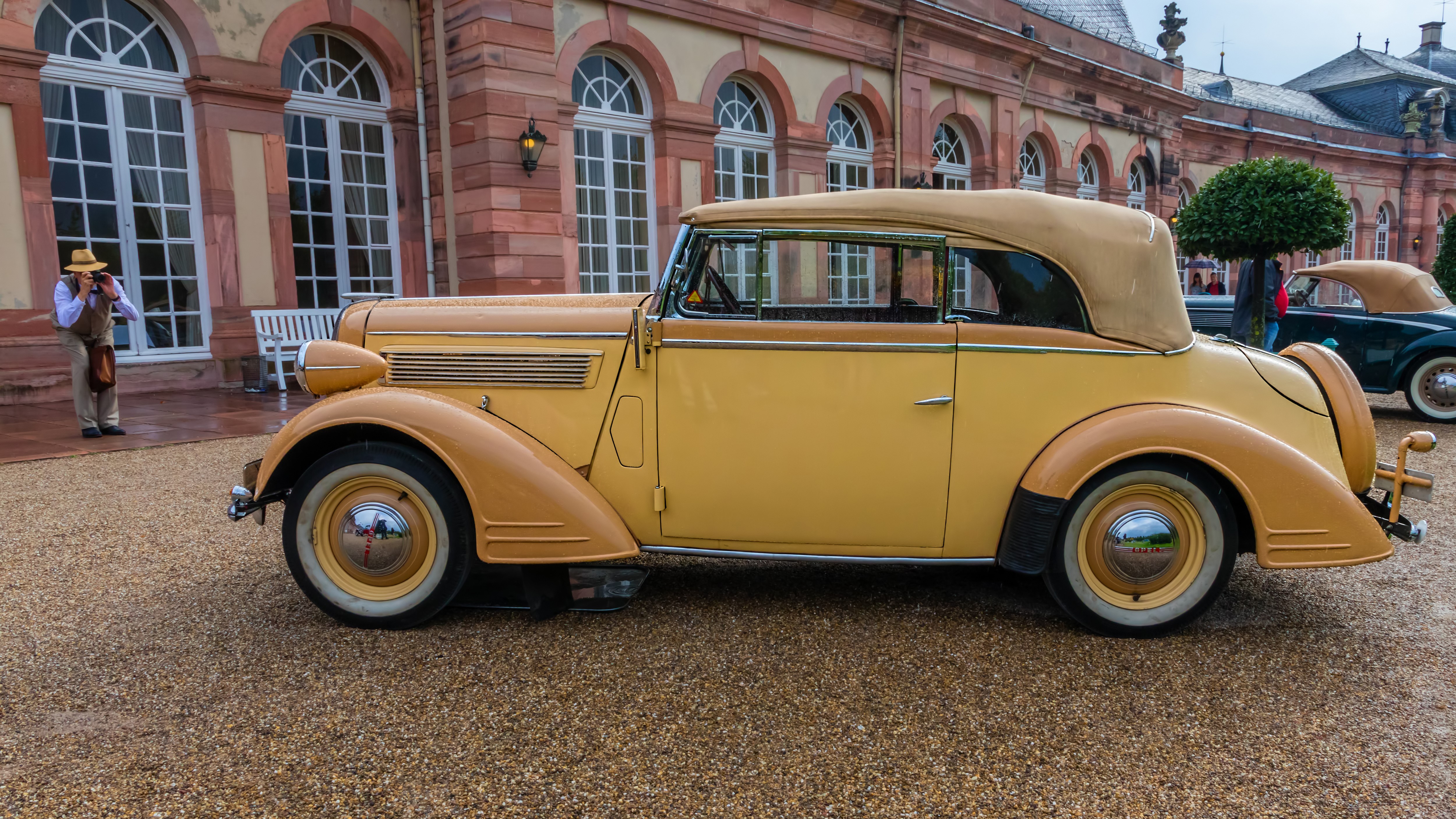 Yellow 1938 Opel Super Six Convertible HD Wallpaper