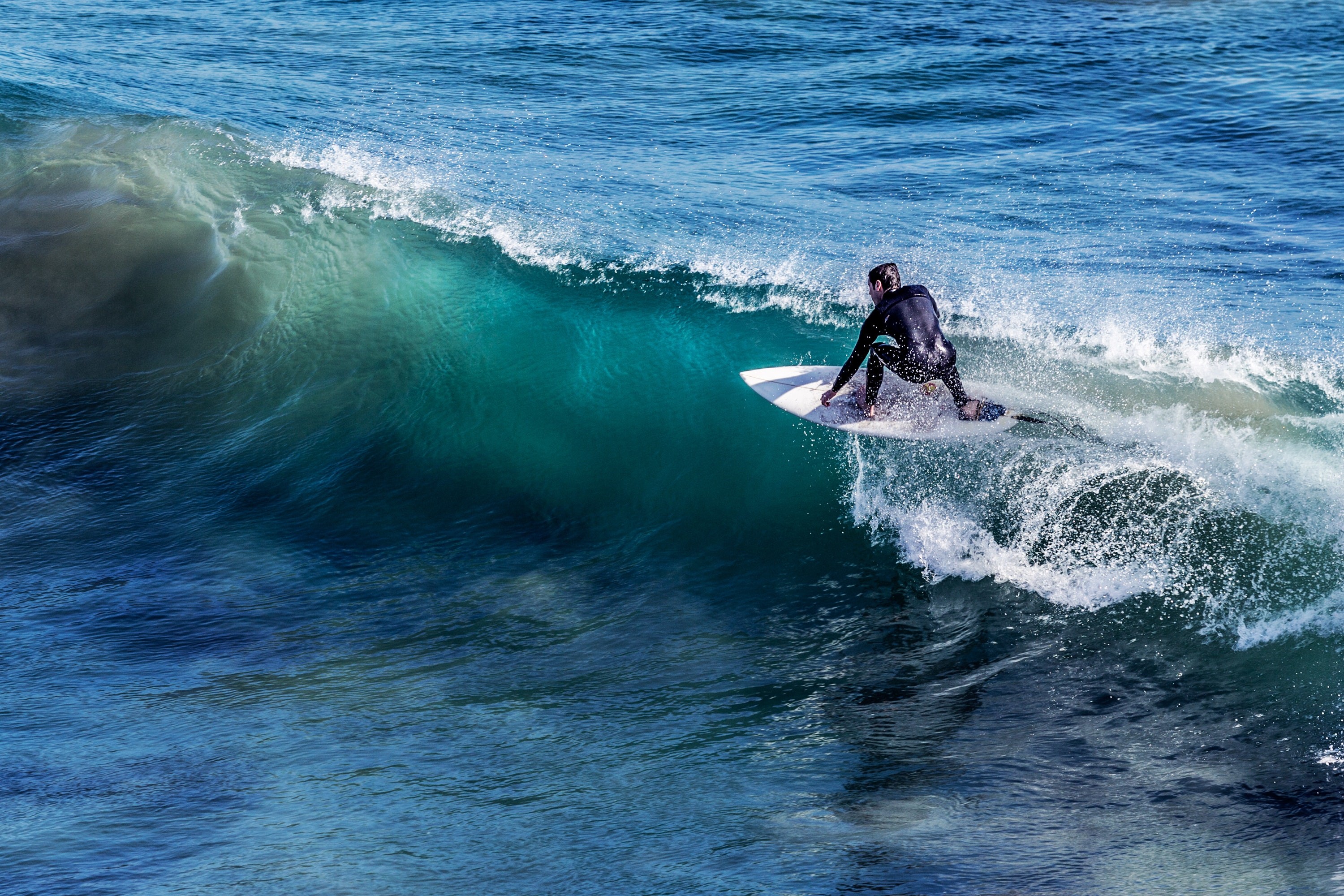 Surfer riding a wave HD Wallpaper