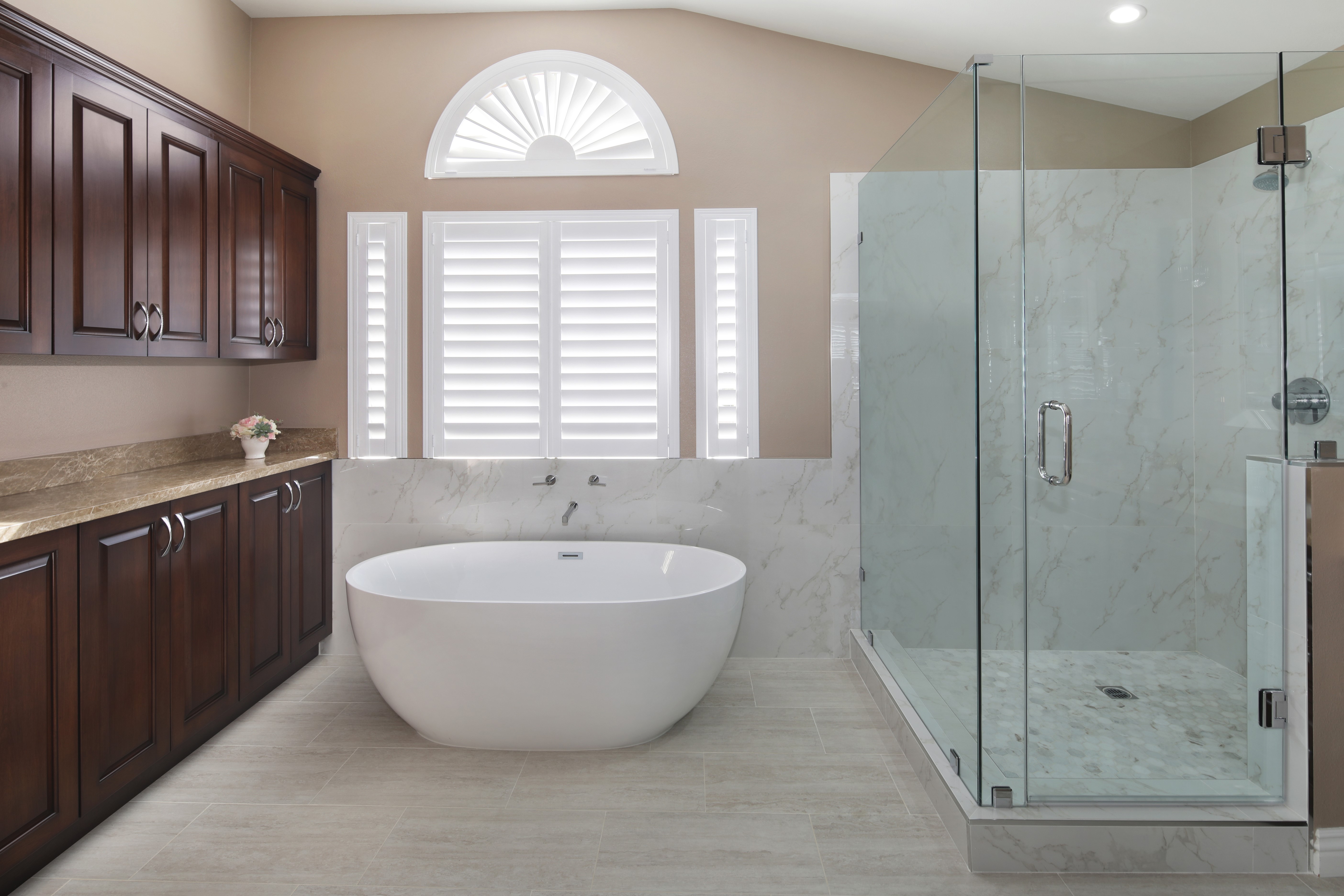 Luxury Bathroom with Freestanding Tub and Glass Shower HD Wallpaper