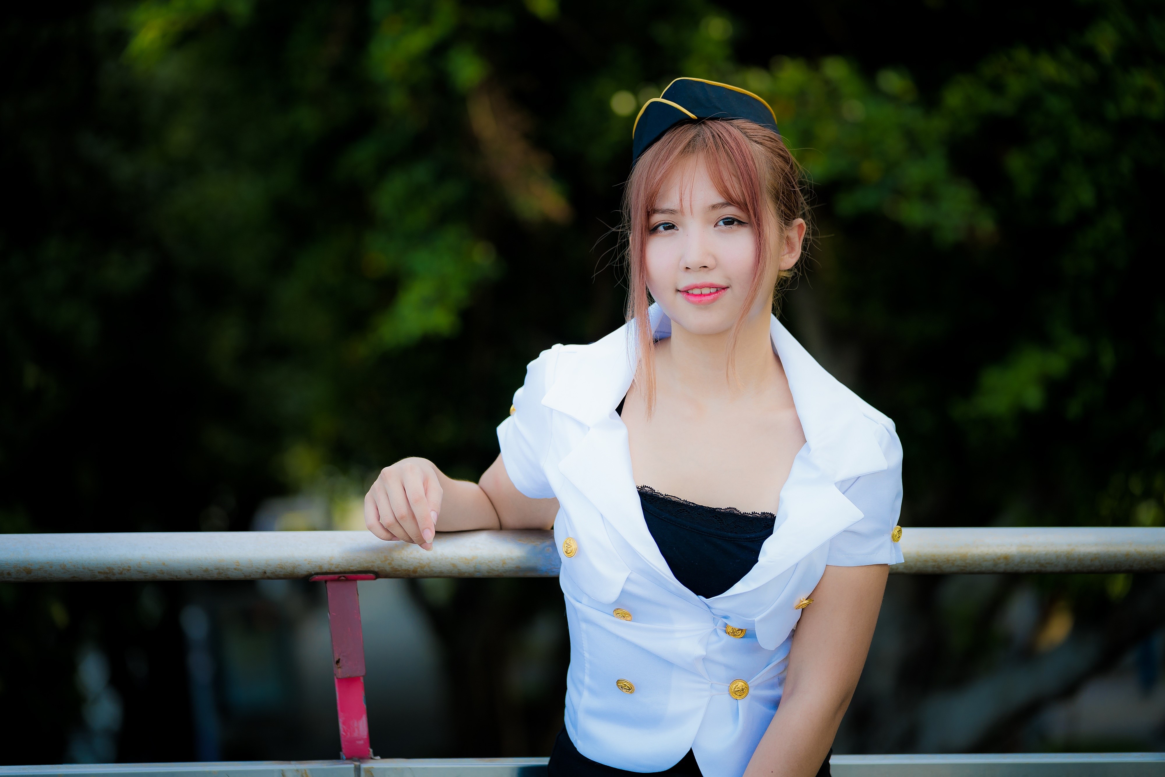 Asian woman in stewardess uniform HD Wallpaper