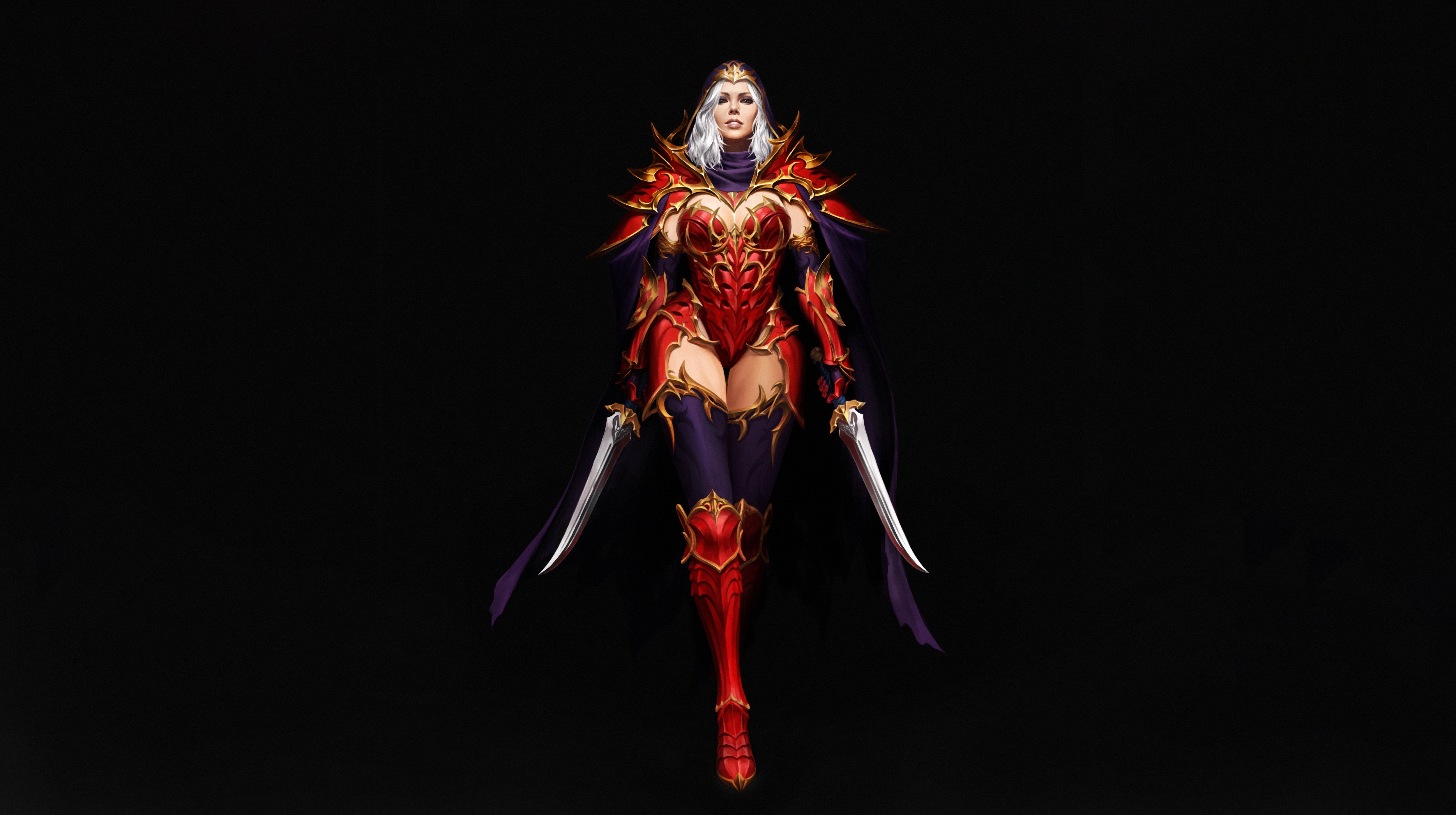 Red Assassin Warrior with Daggers HD Wallpaper