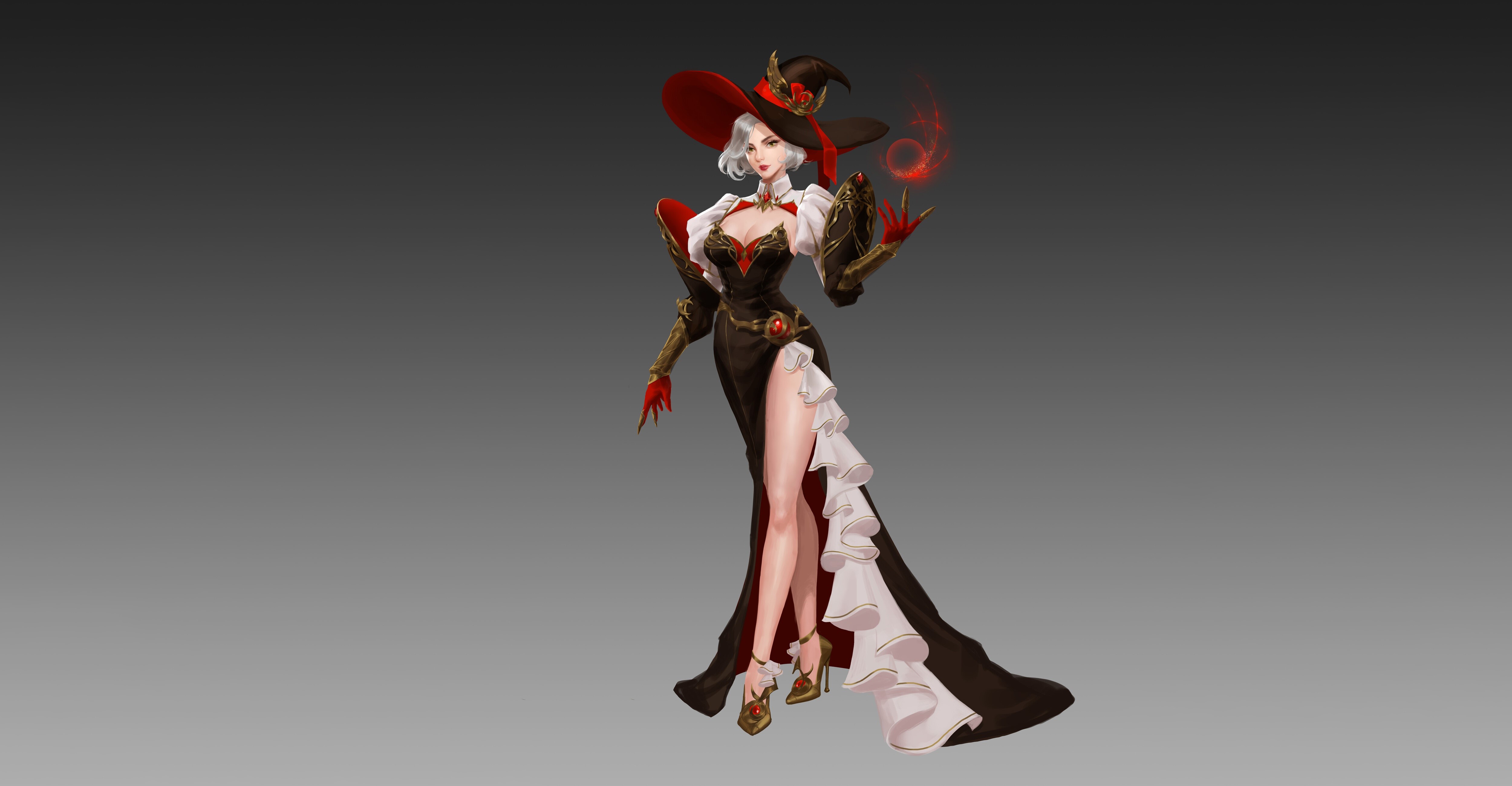 Witch with red hat and black dress HD Wallpaper