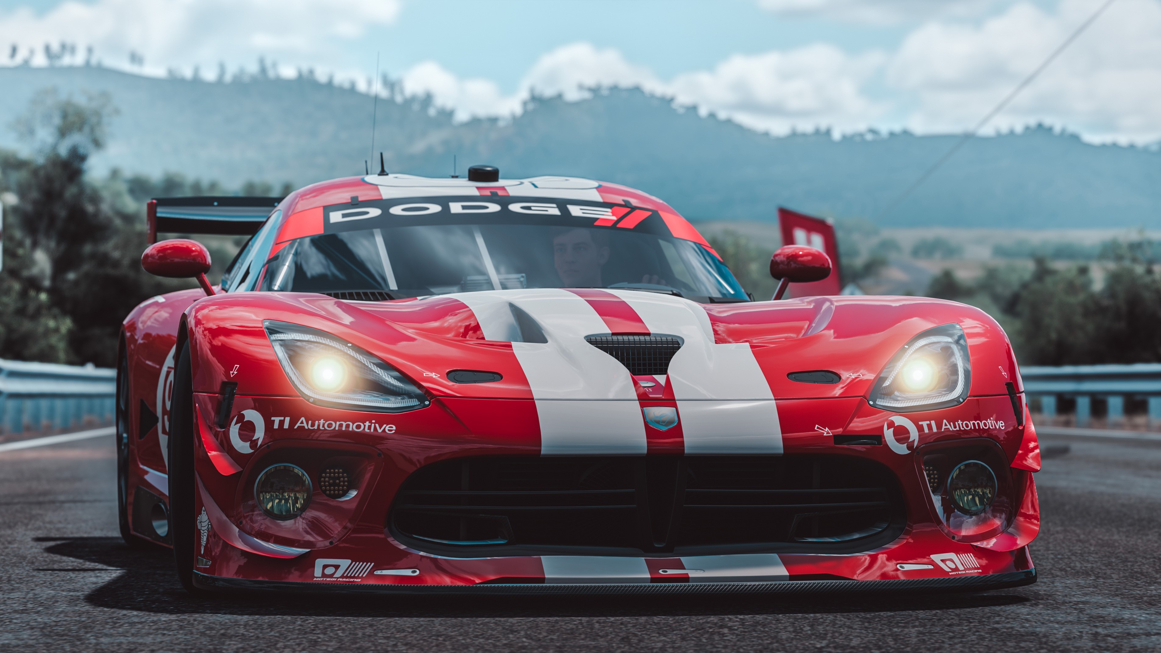 Red Dodge Viper SRT Race Car with White Stripes HD Wallpaper