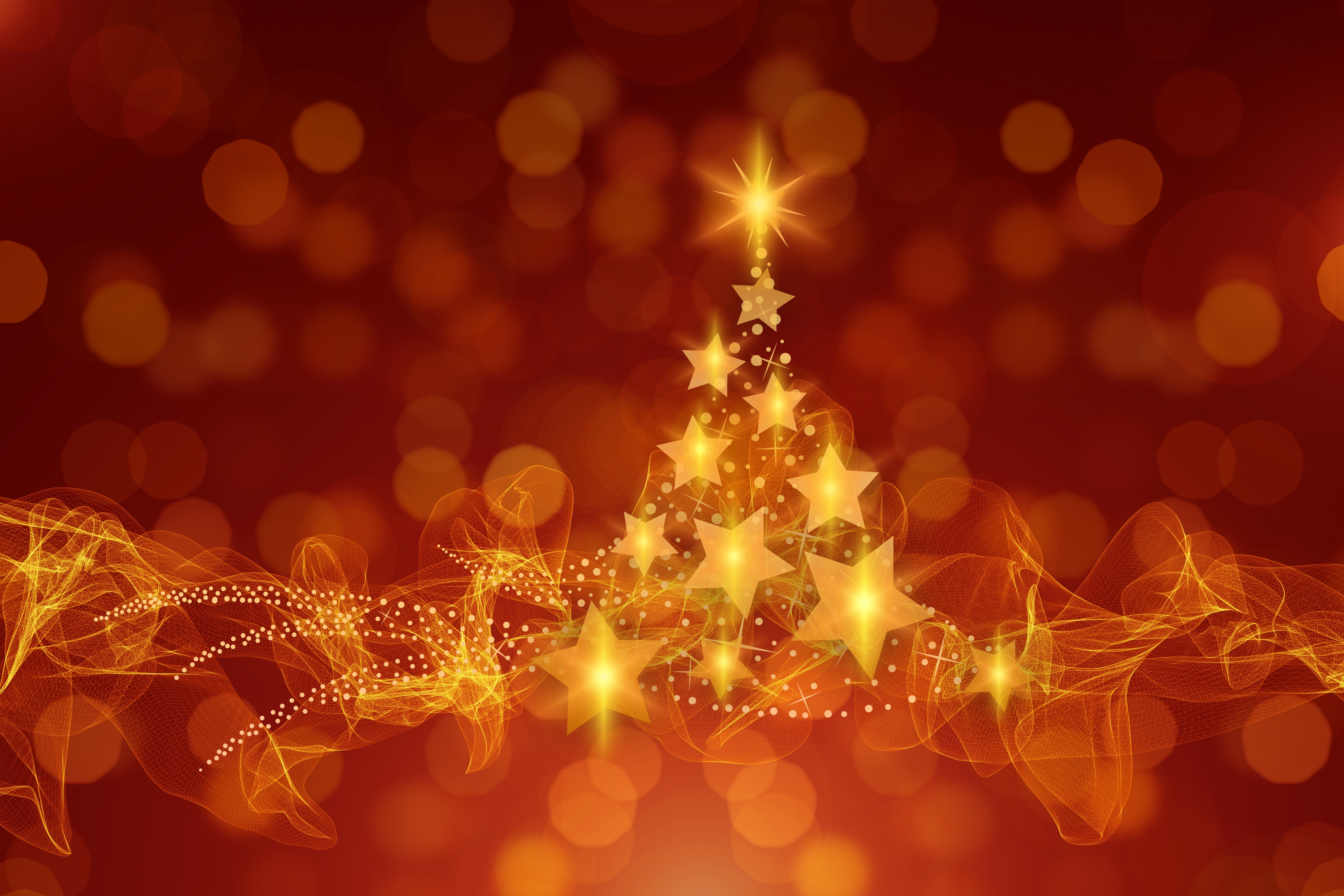 Christmas tree made of stars with bokeh lights HD Wallpaper