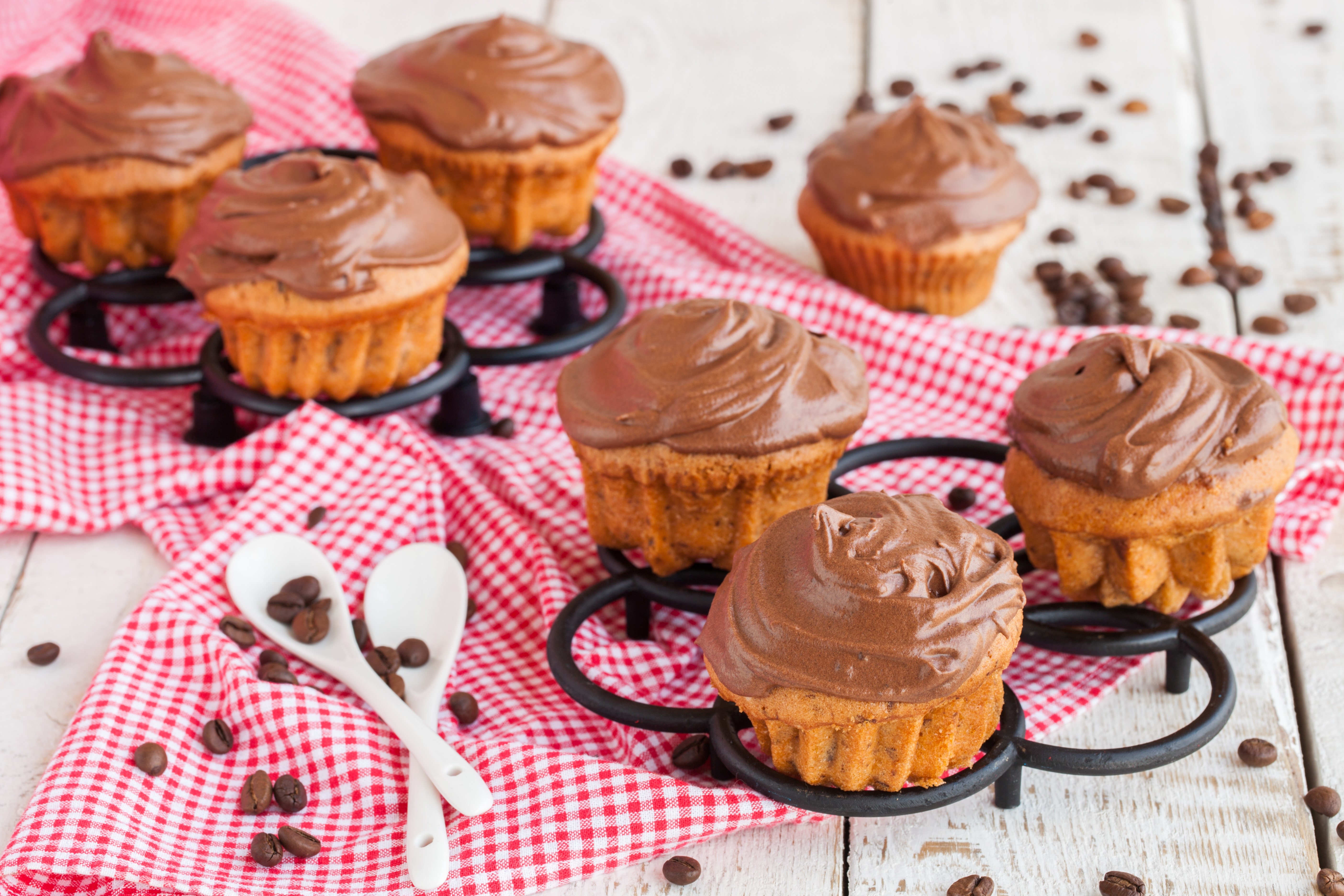 Chocolate Frosted Cupcakes with Coffee Beans HD Wallpaper
