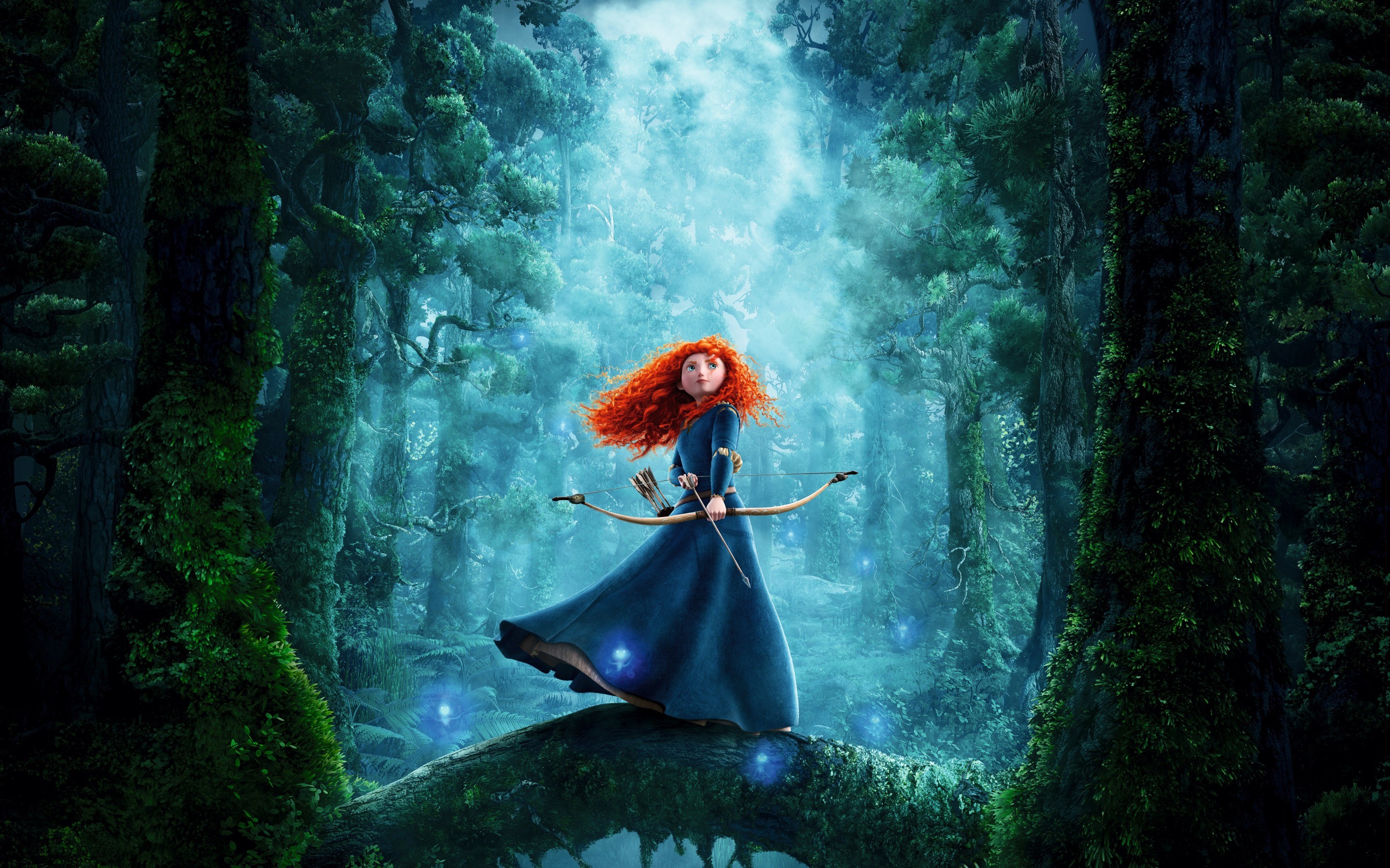 Merida from Brave holding a bow and arrow in a forest HD Wallpaper