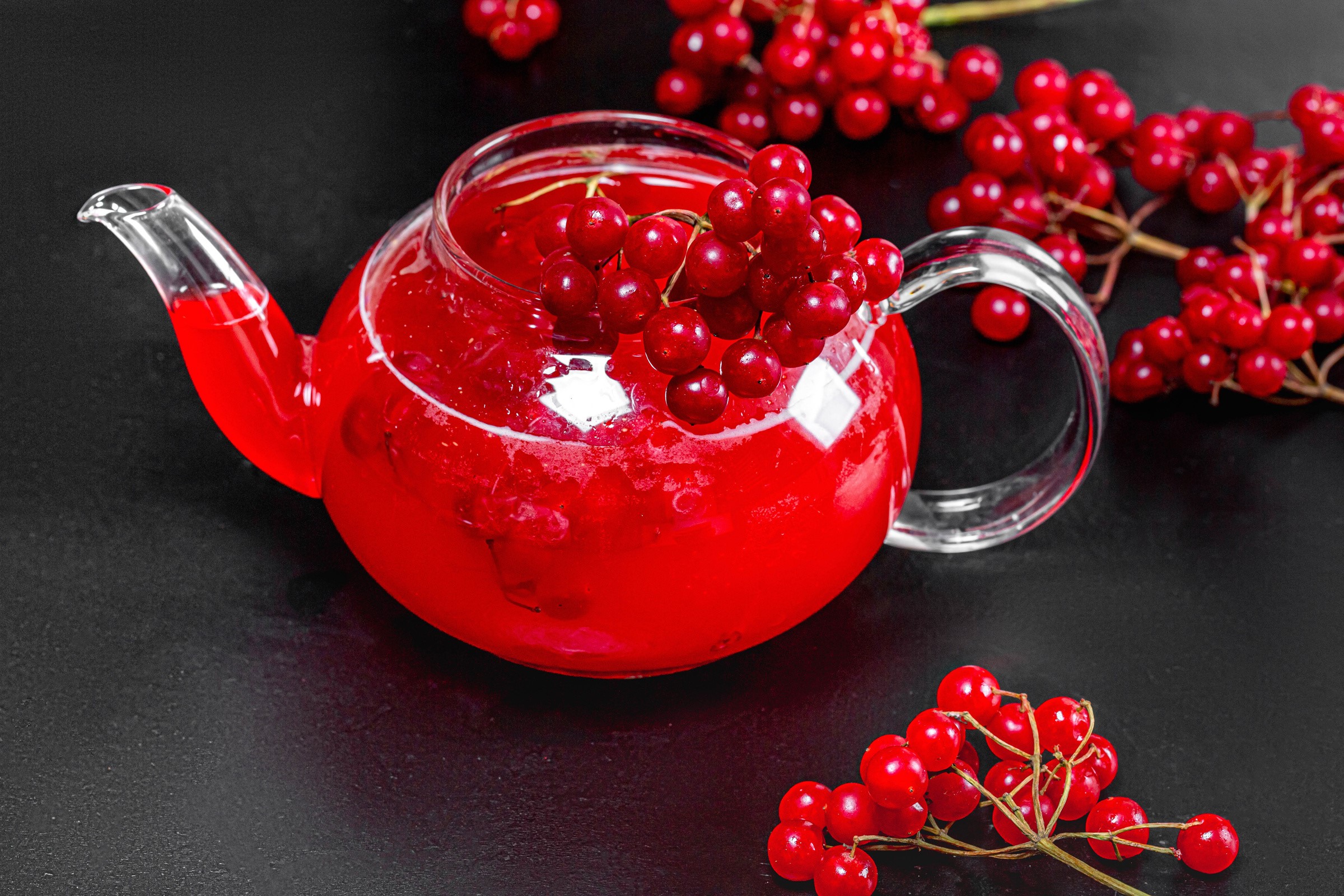 Red viburnum berries in a glass teapot HD Wallpaper