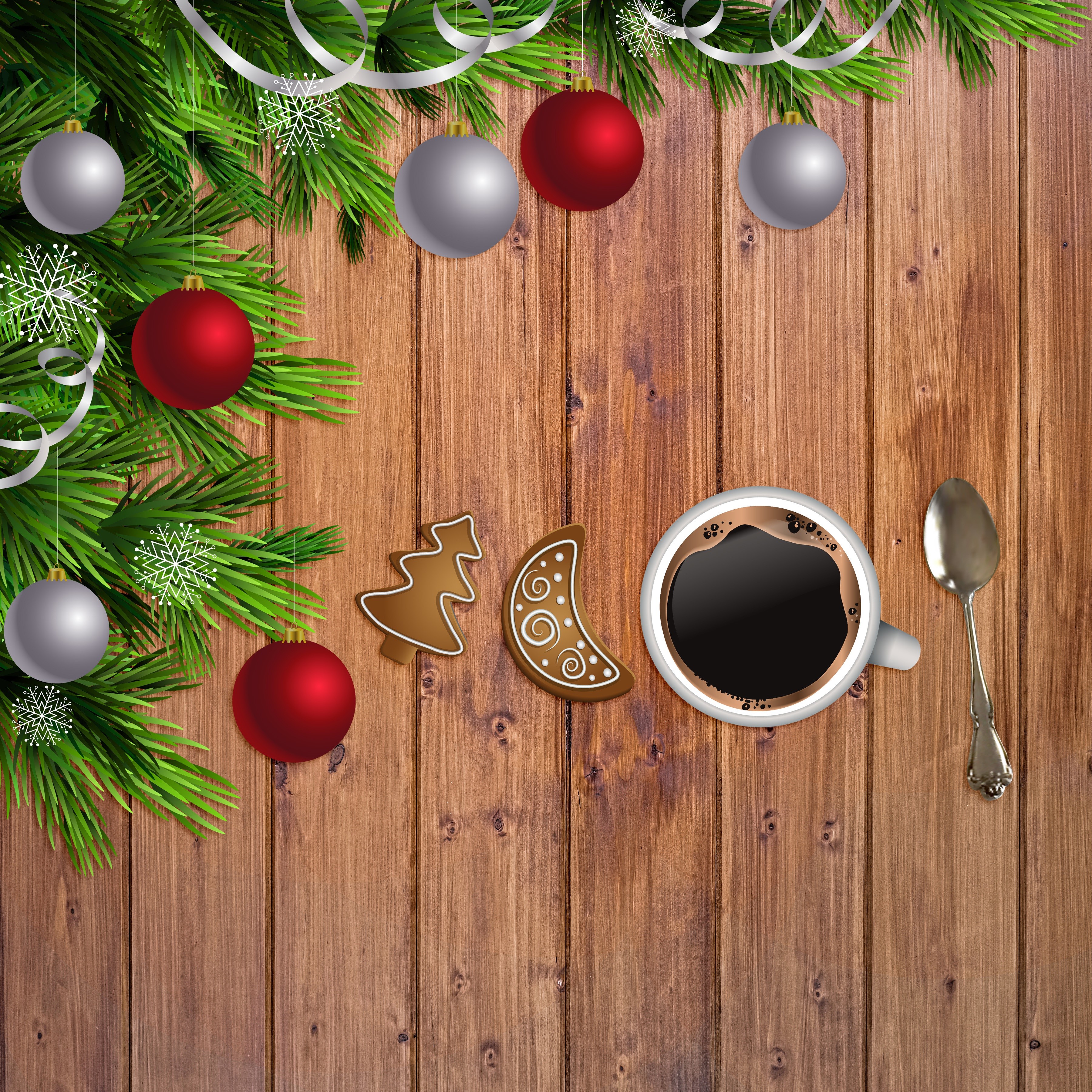 Christmas coffee with gingerbread cookies on wood HD Wallpaper