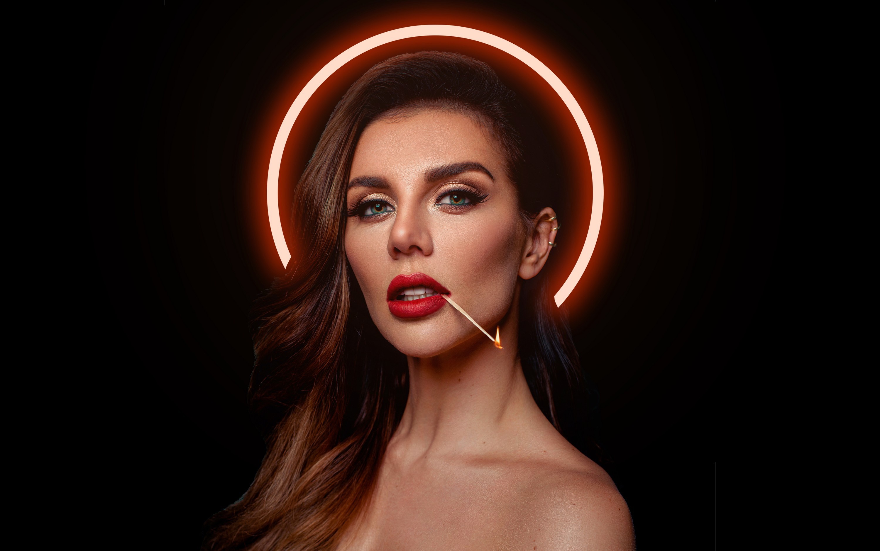 Anna Sedokova with a burning match HD Wallpaper