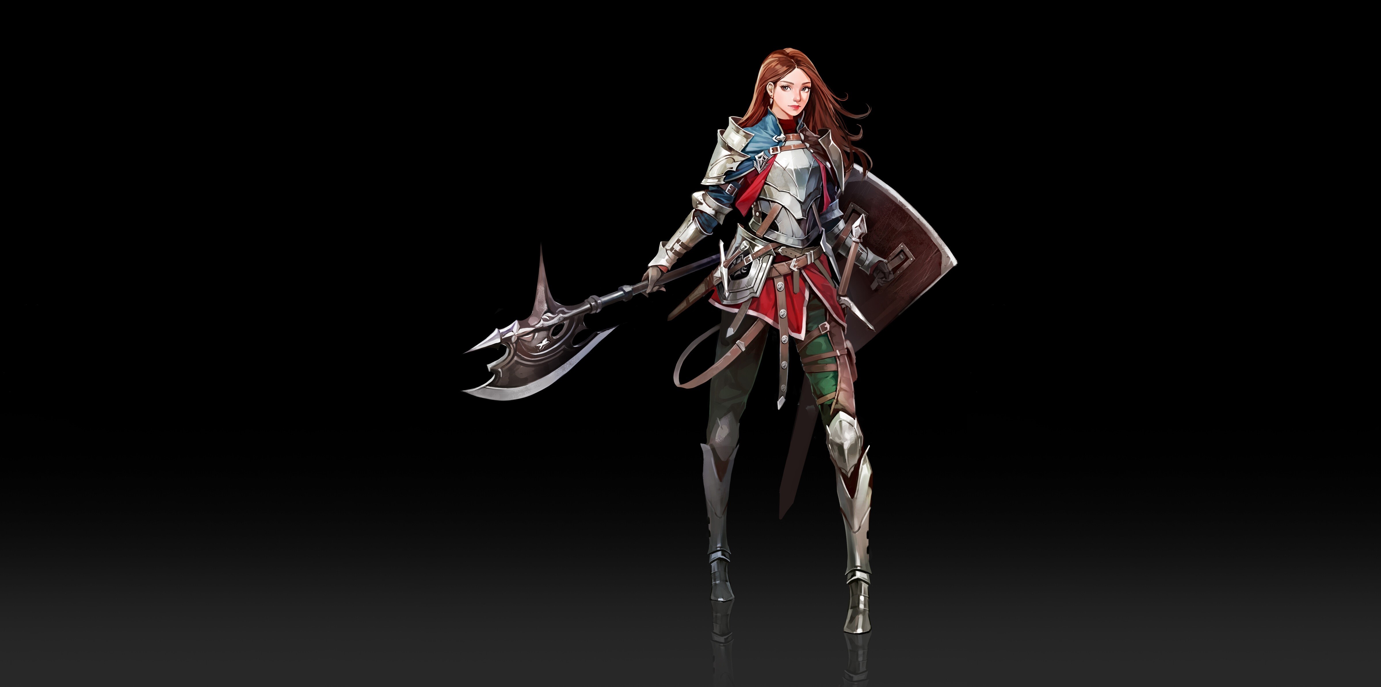 4K Warrior Woman with Axe and Shield by Ha Donghyun HD Wallpaper