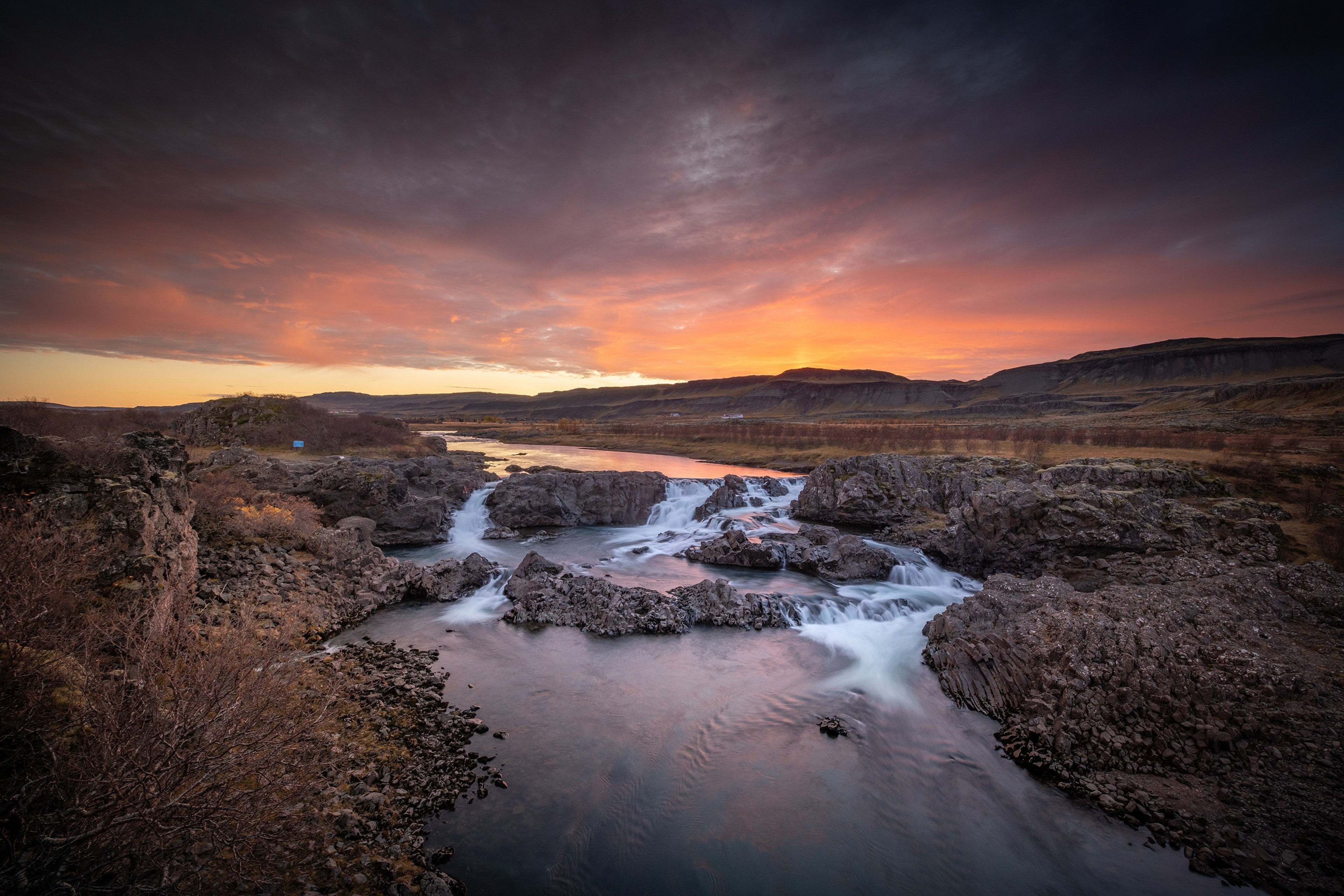 Waterfall at Sunrise in Iceland HD Wallpaper