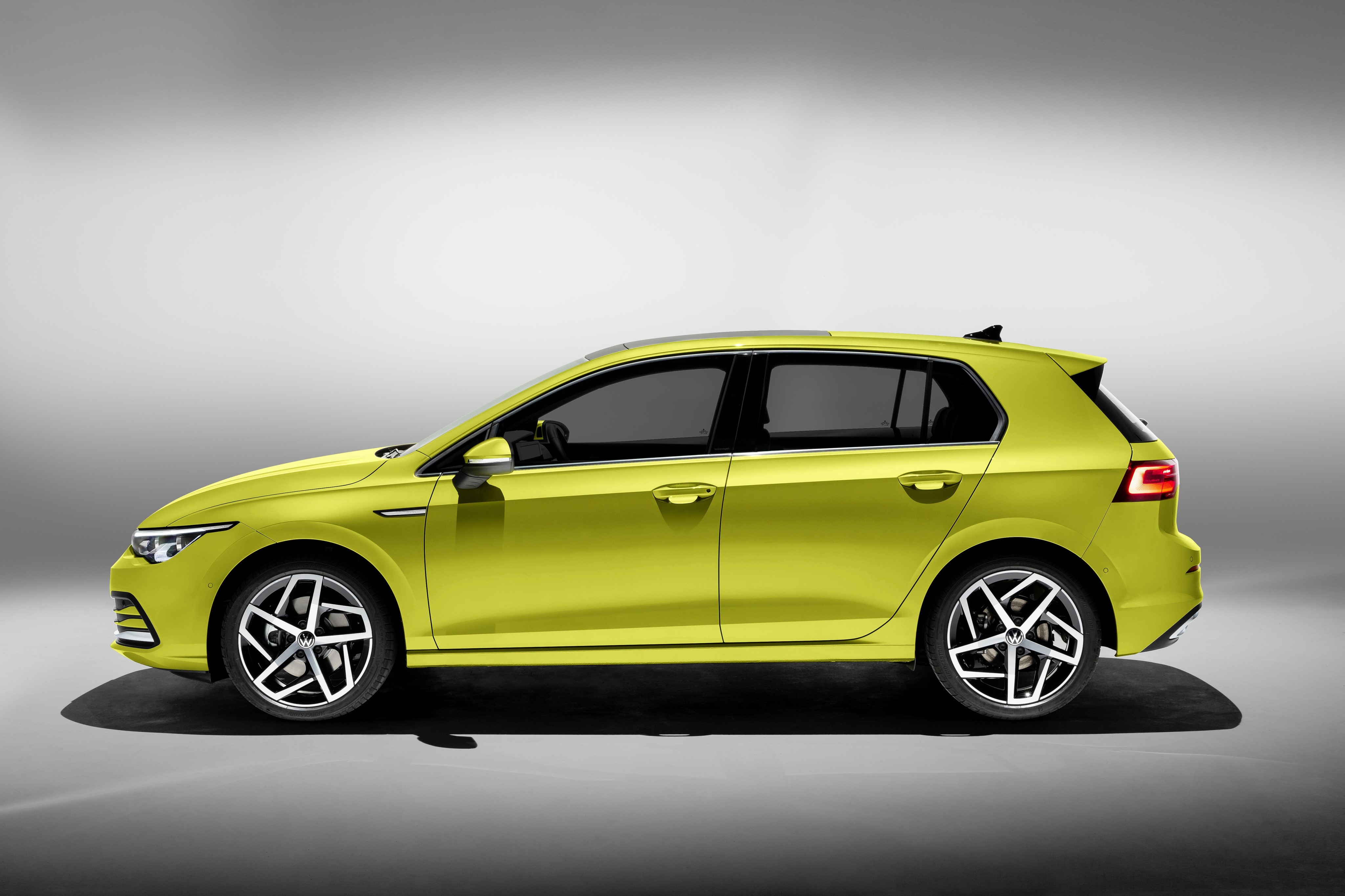 Volkswagen Golf hatchback 2020, yellow green, side view HD Wallpaper