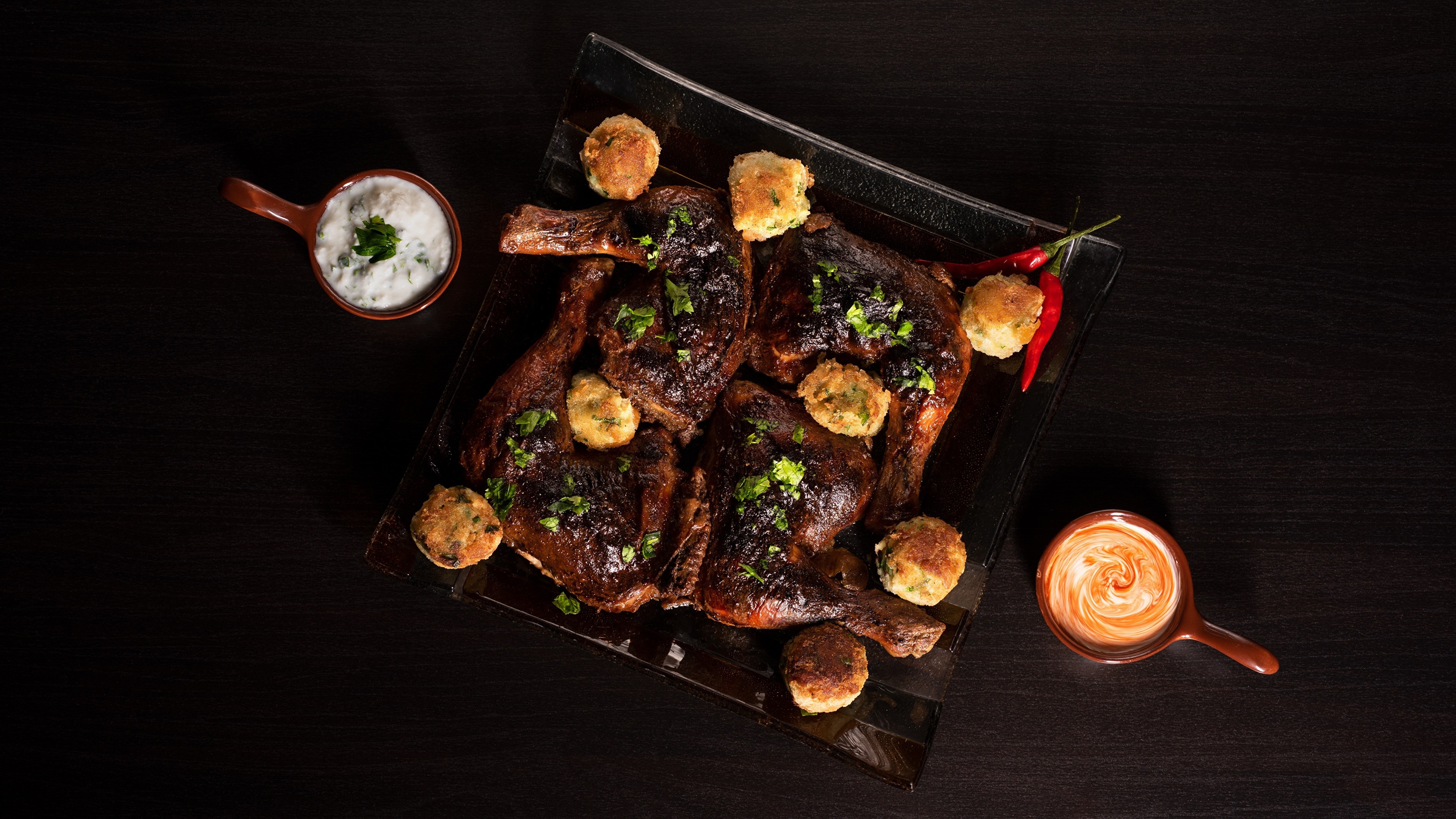 4K Roast Chicken with Frikadeller and Dips HD Wallpaper