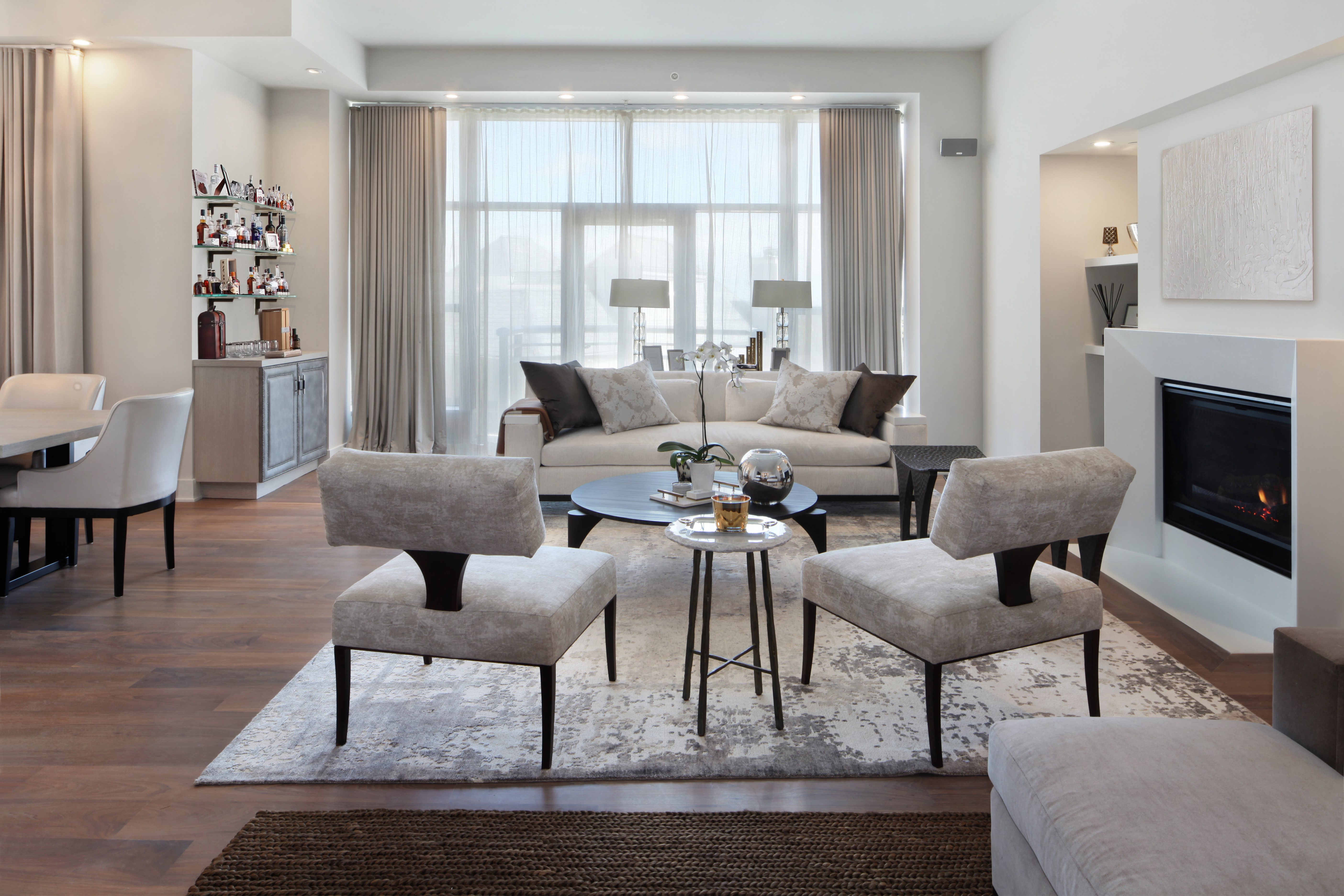Living room with sofa and fireplace HD Wallpaper