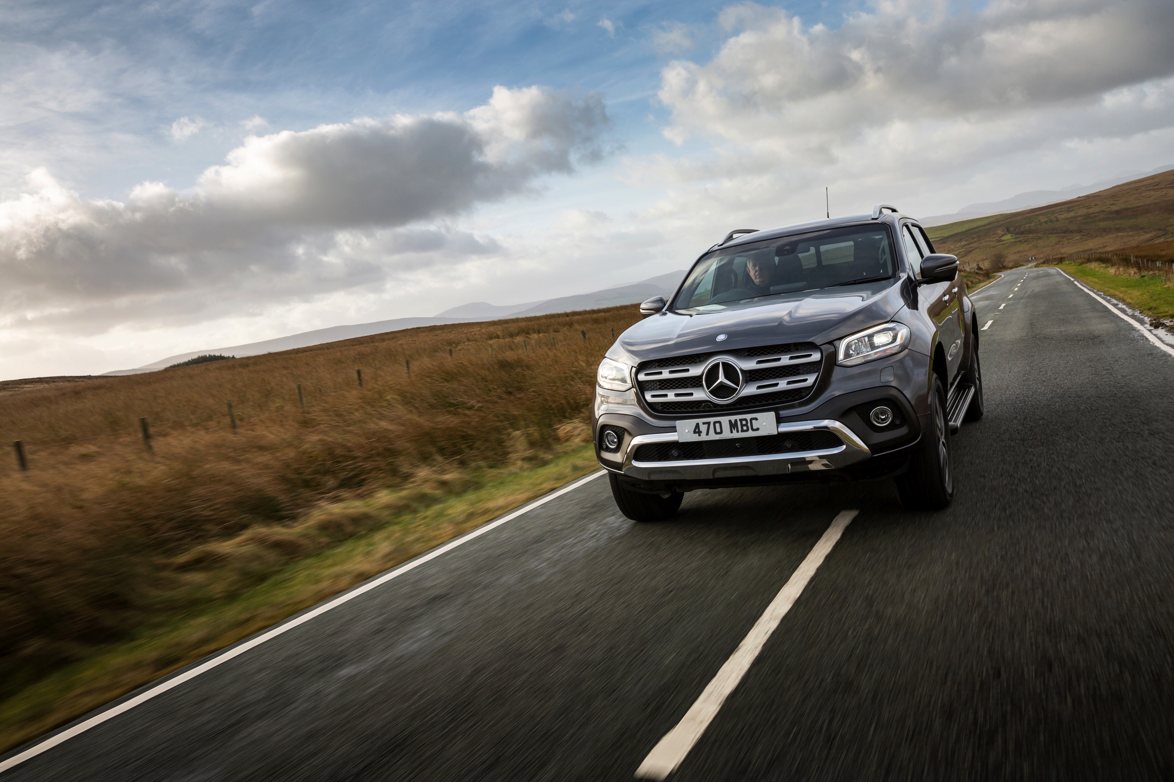 4K Mercedes-Benz X-Class Pickup driving on UK road HD Wallpaper