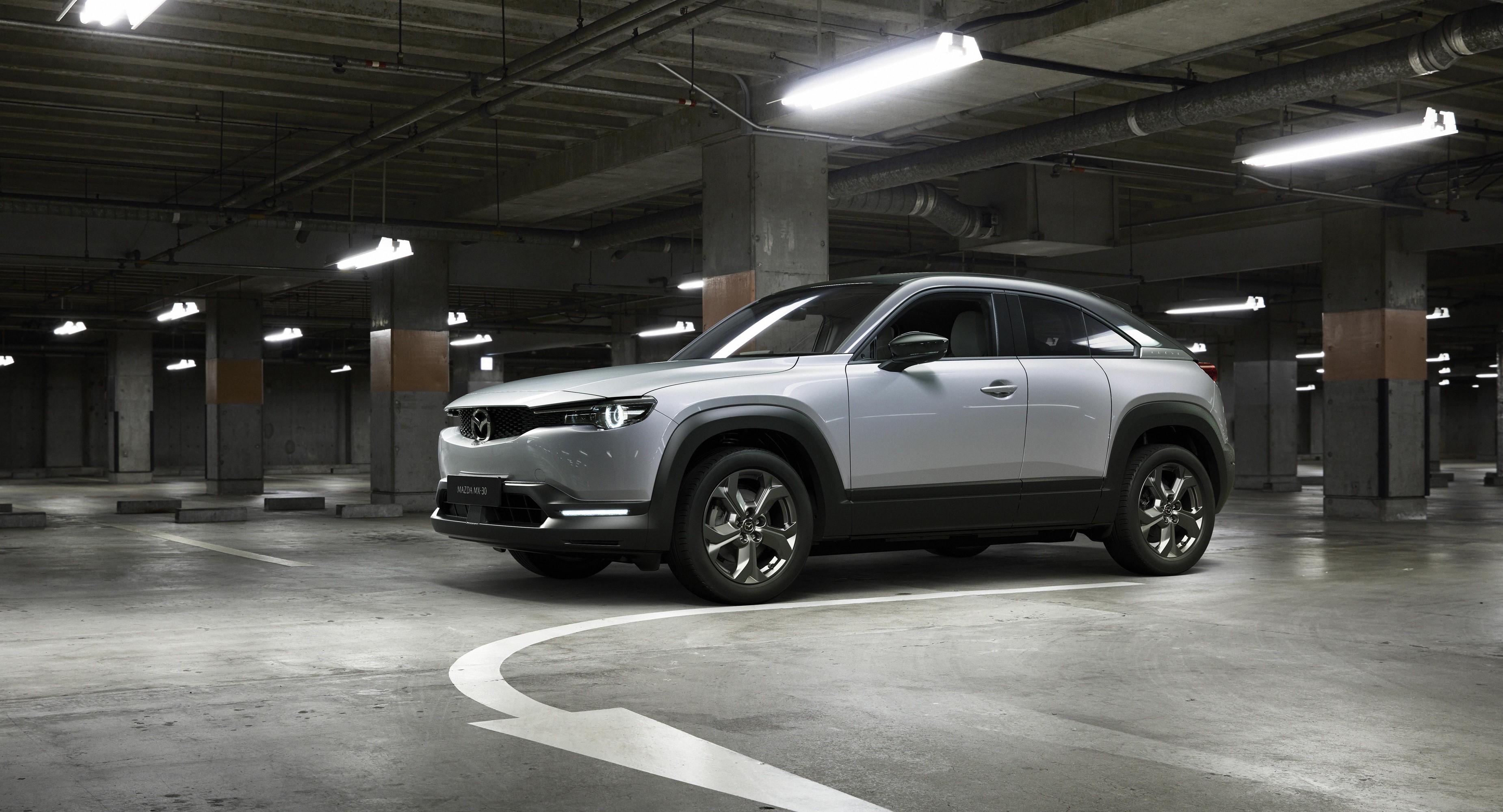 Silver Mazda MX-30 Crossover in Parking Garage HD Wallpaper
