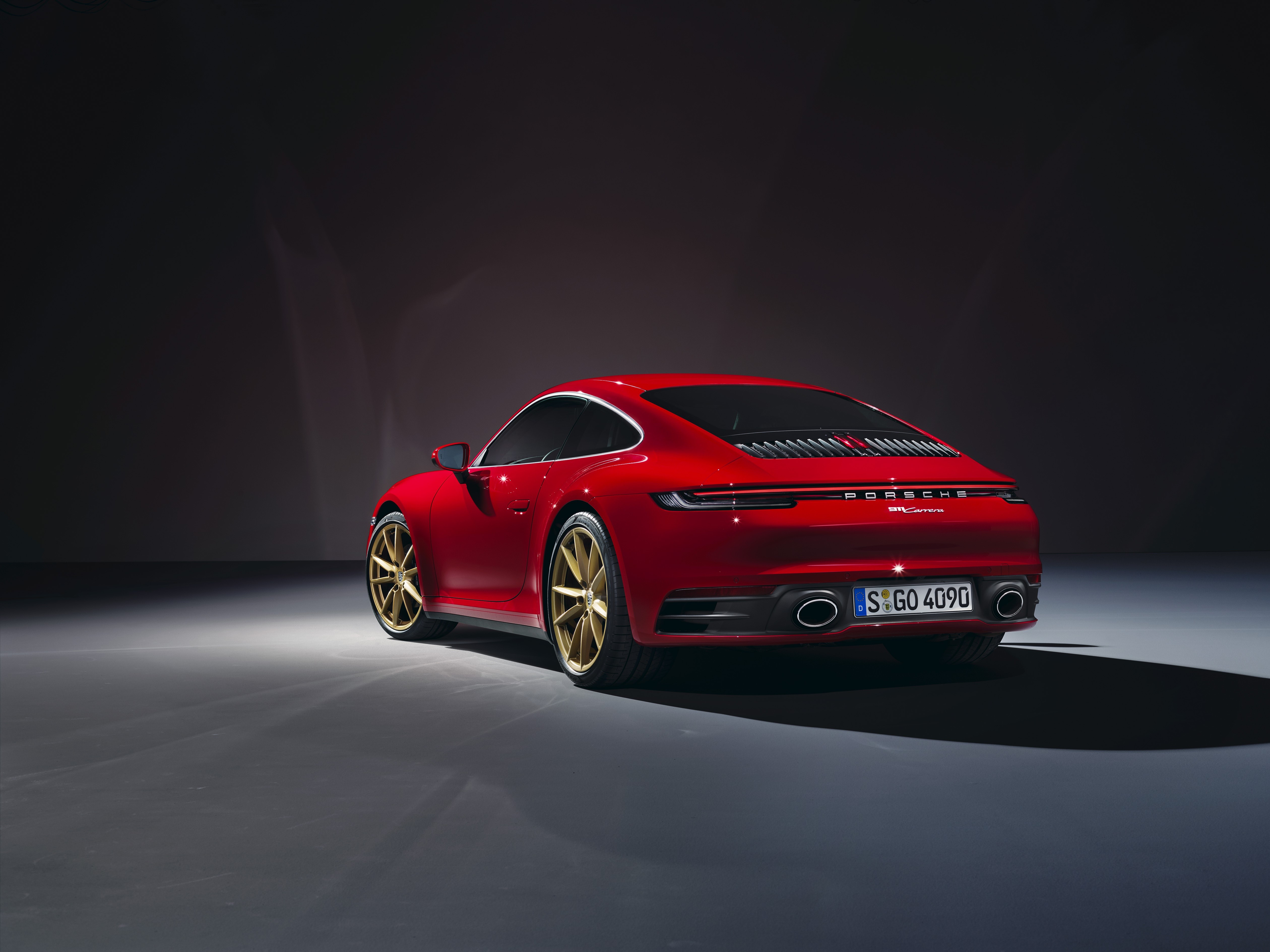 Red Porsche 911 Carrera 2019 back view HD Wallpaper
