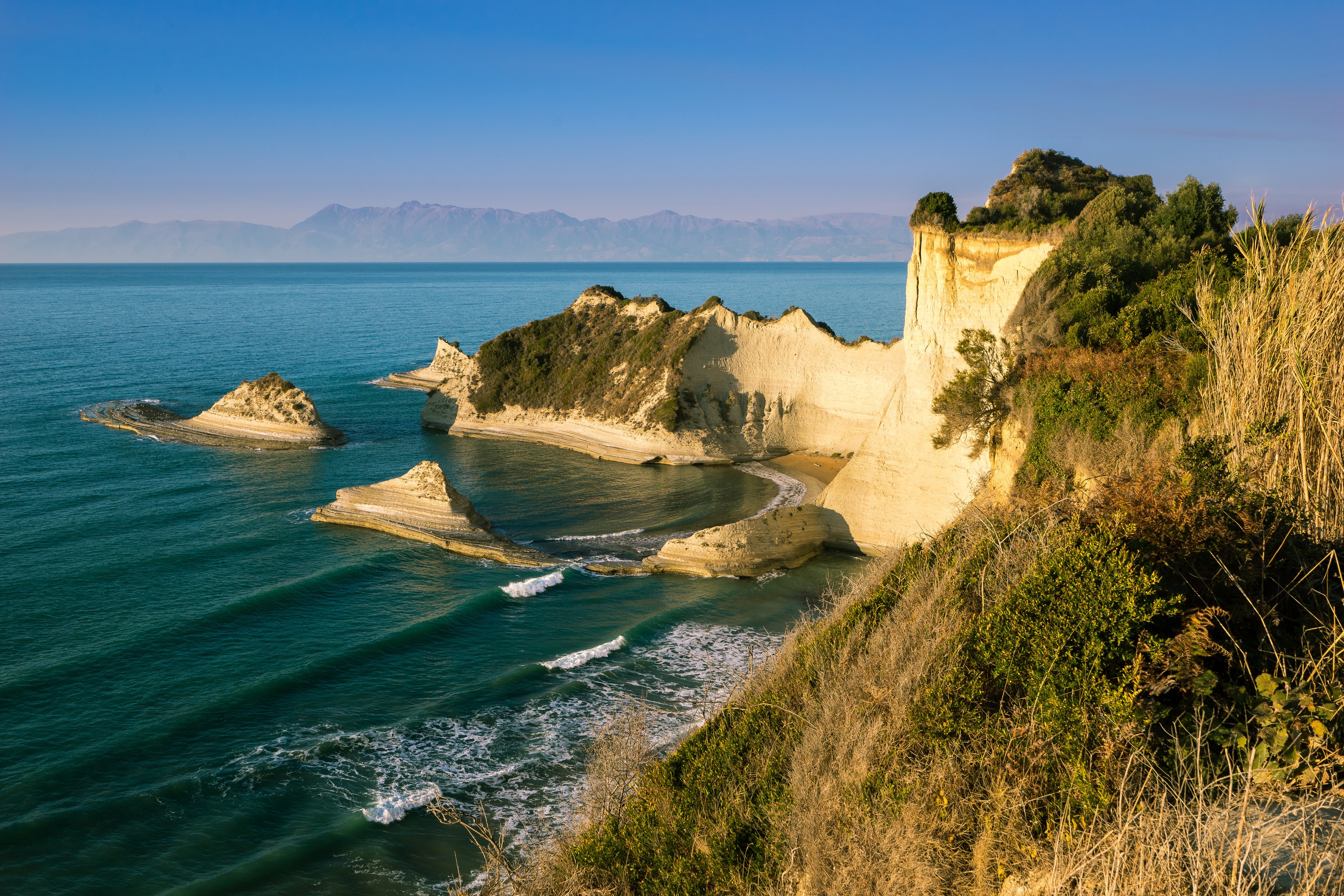 Cape Drastis Corfu Greece Coastline with Waves HD Wallpaper
