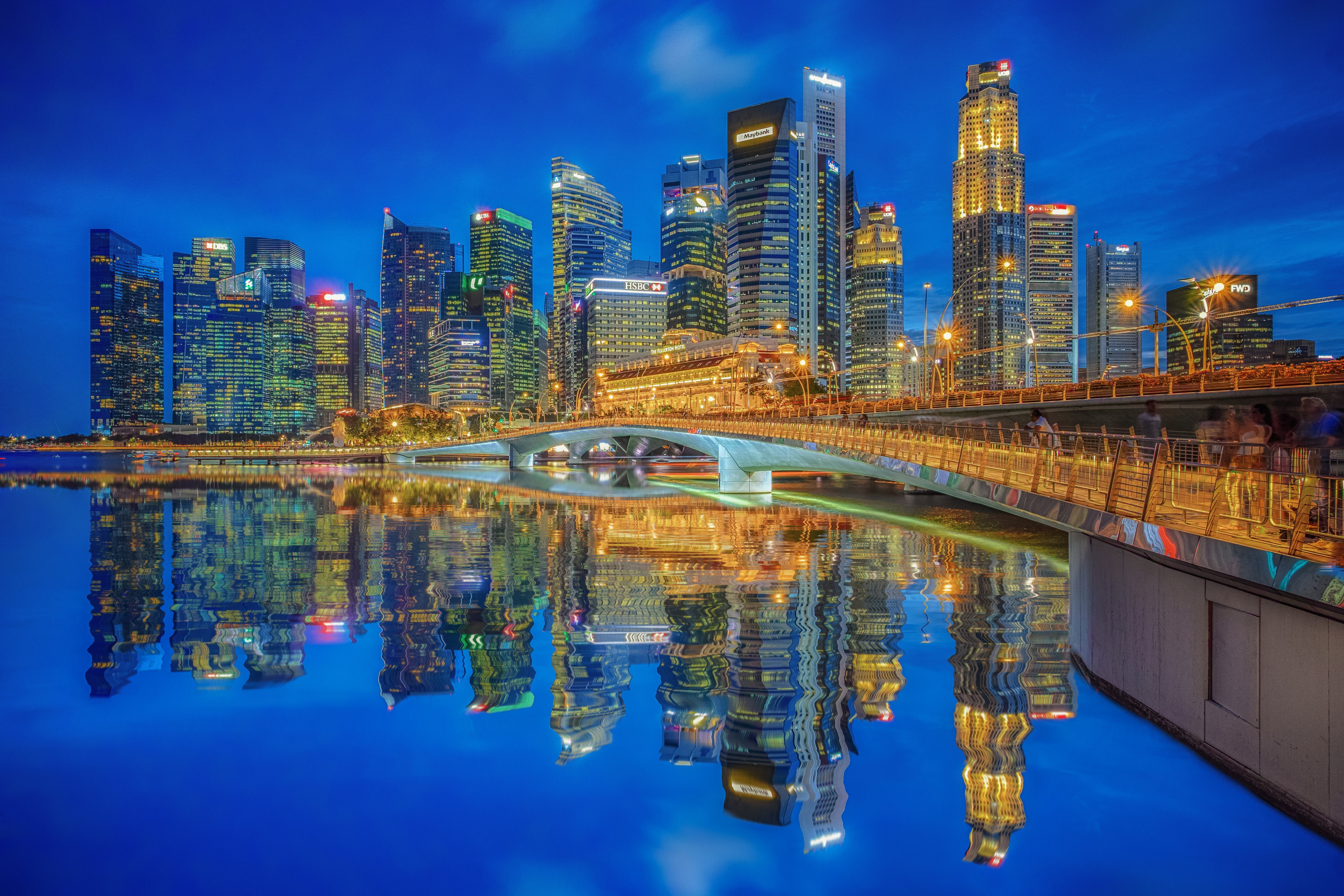 Singapore Financial District Skyline and Jubilee Bridge at Night HD Wallpaper