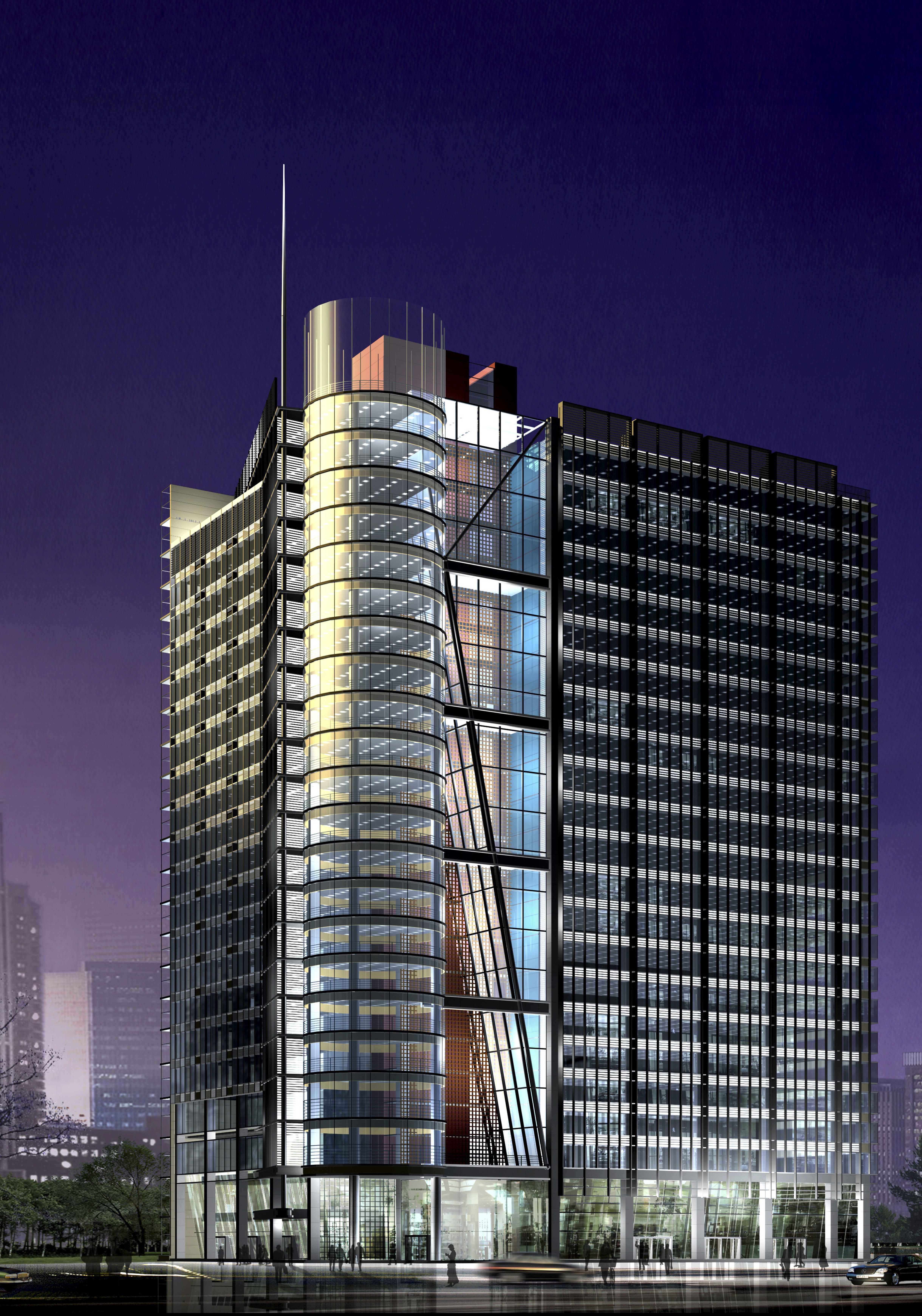 Modern skyscraper at night HD Phone Wallpaper