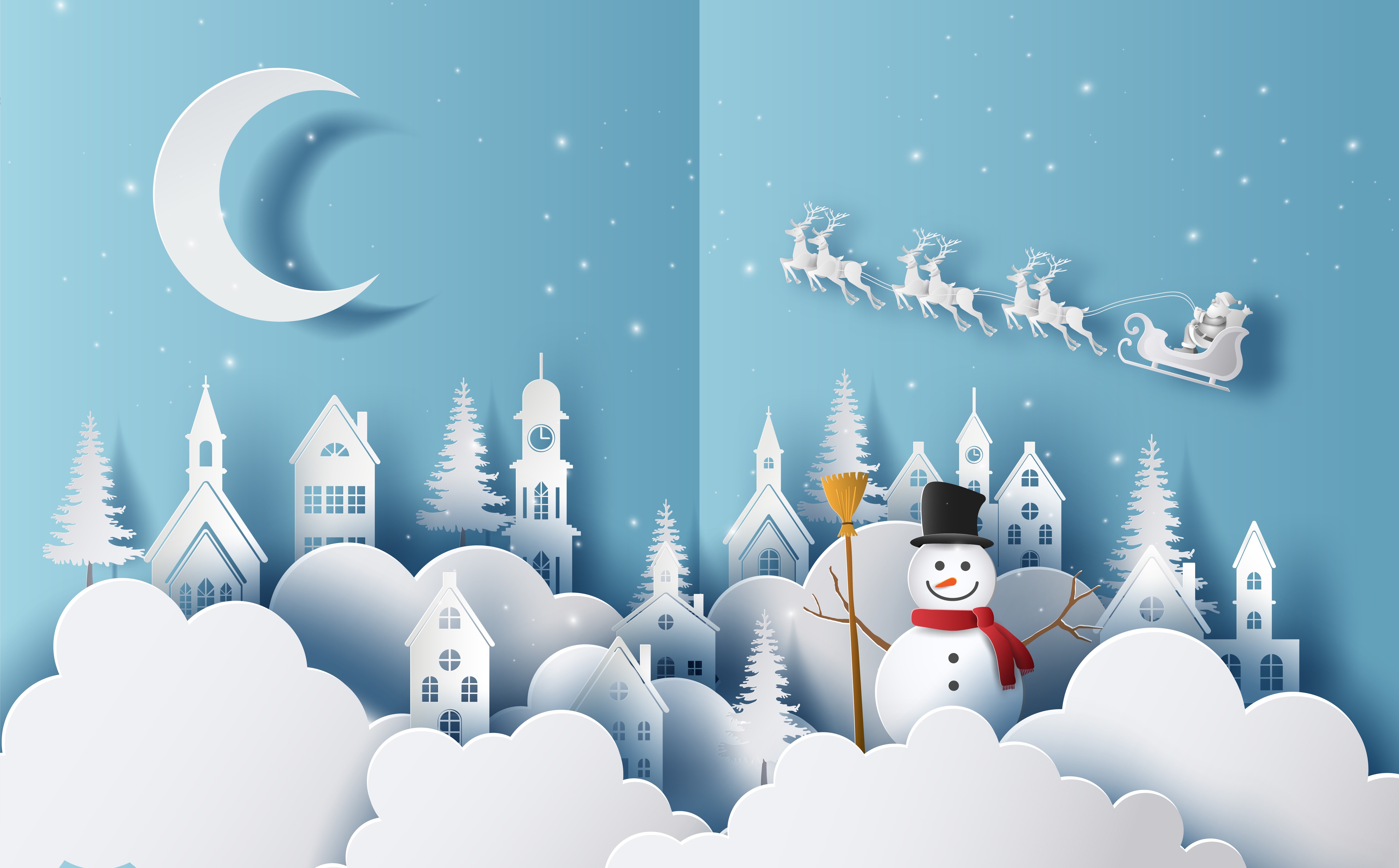 Christmas village with Santa Claus and snowman HD Wallpaper