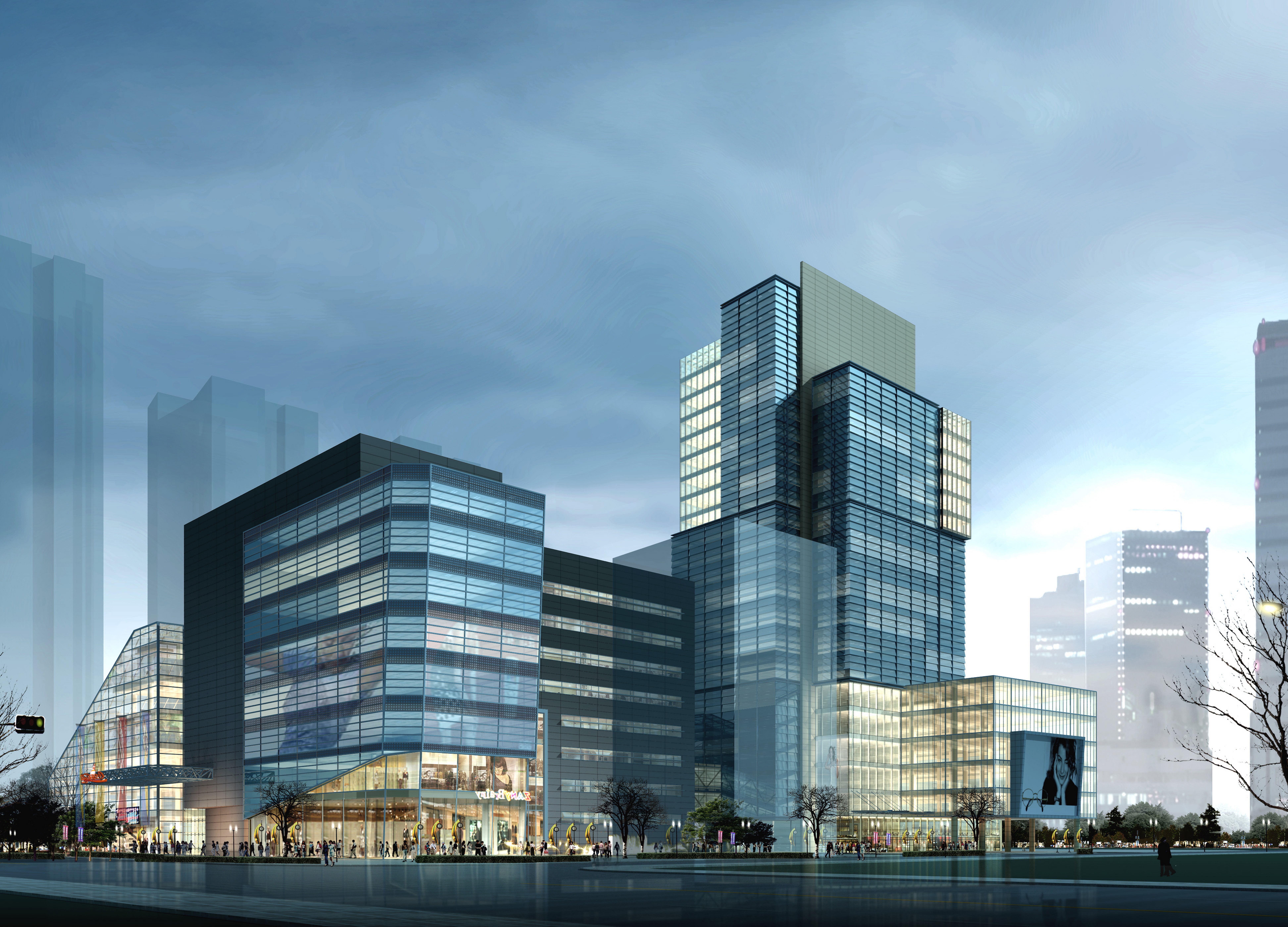 Modern skyscrapers and office buildings in a city HD Wallpaper
