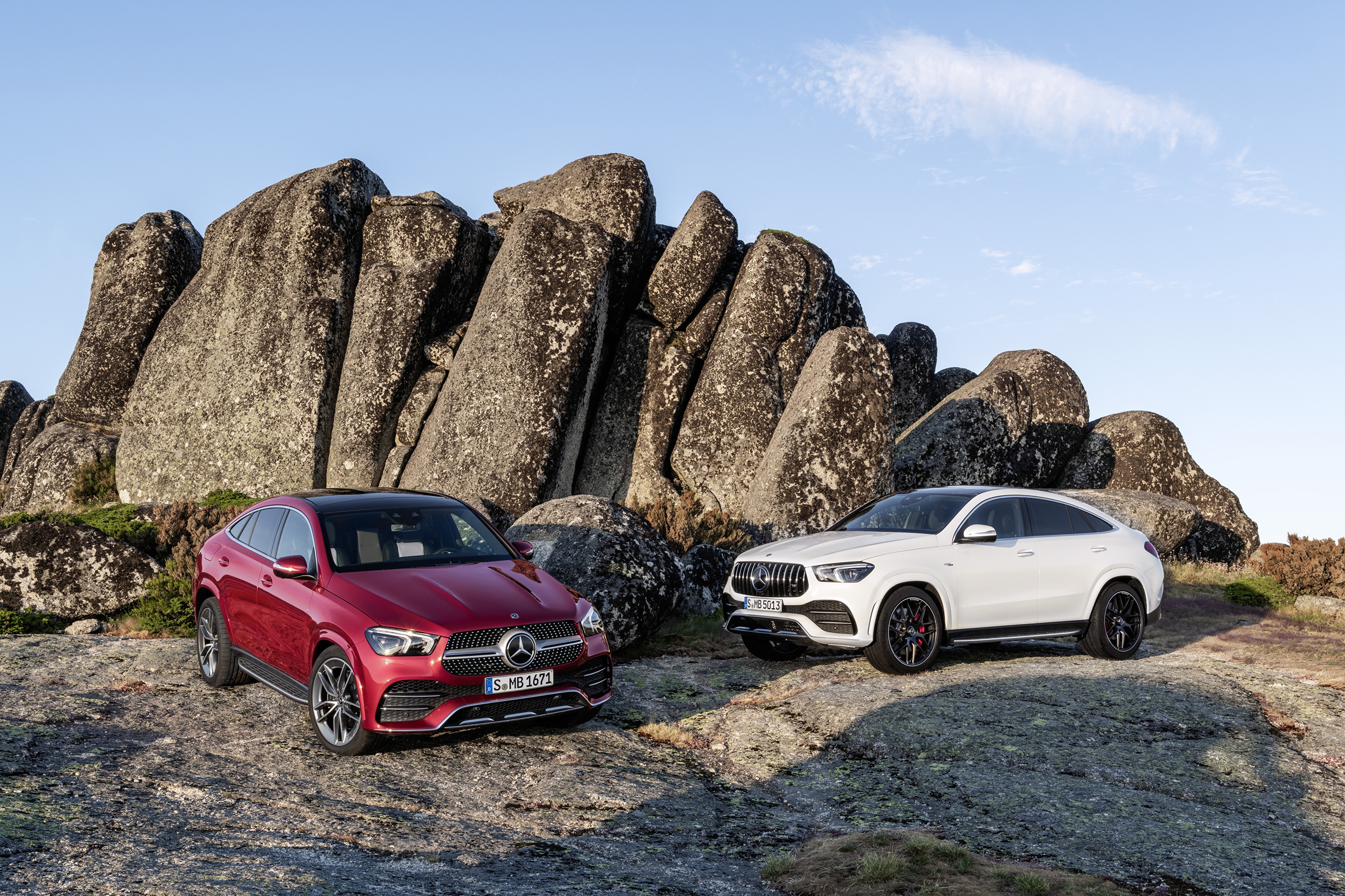 Two Mercedes-Benz GLE Coupe SUVs on Rocks HD Wallpaper
