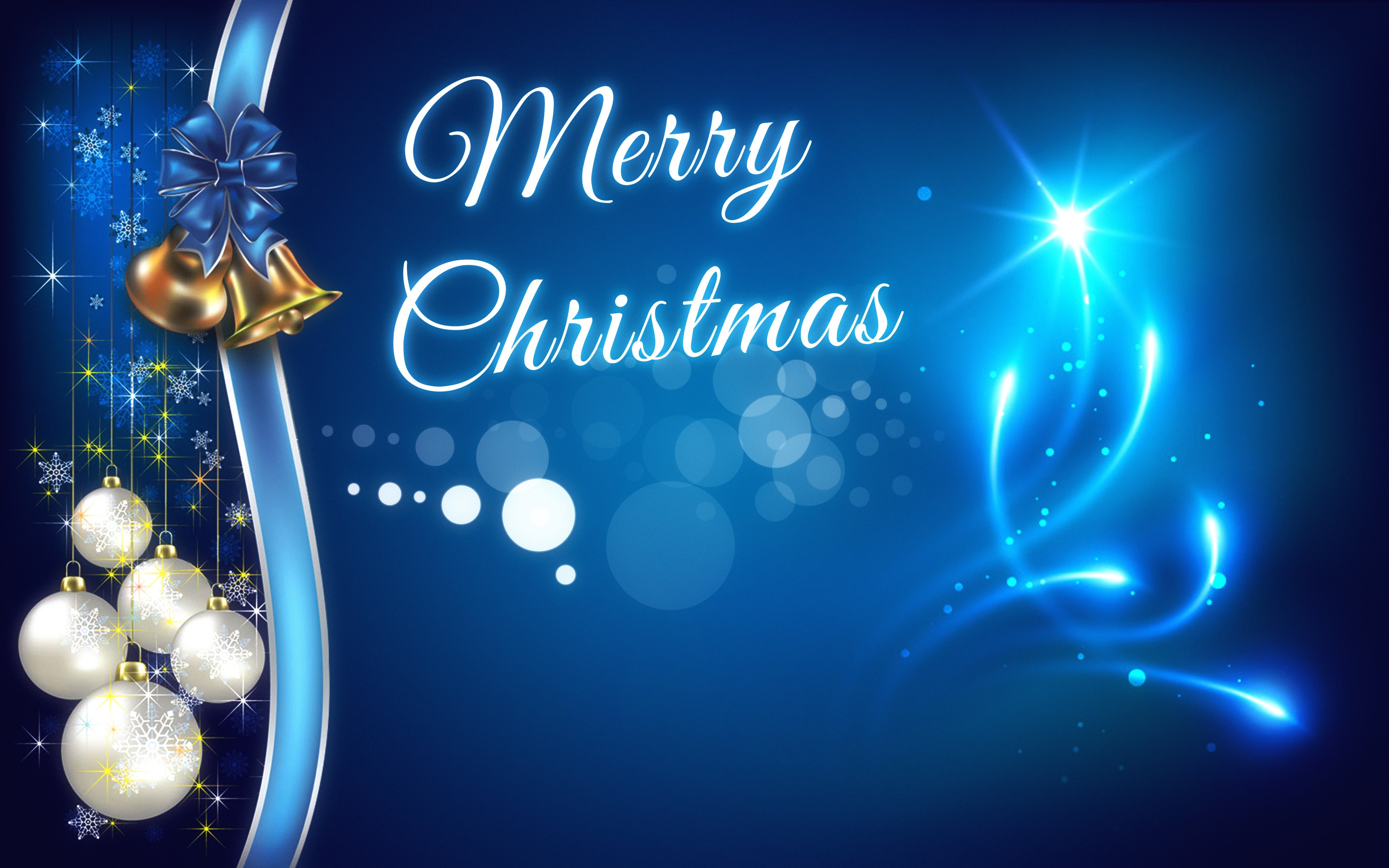 Merry Christmas with Bells and Ornaments HD Wallpaper