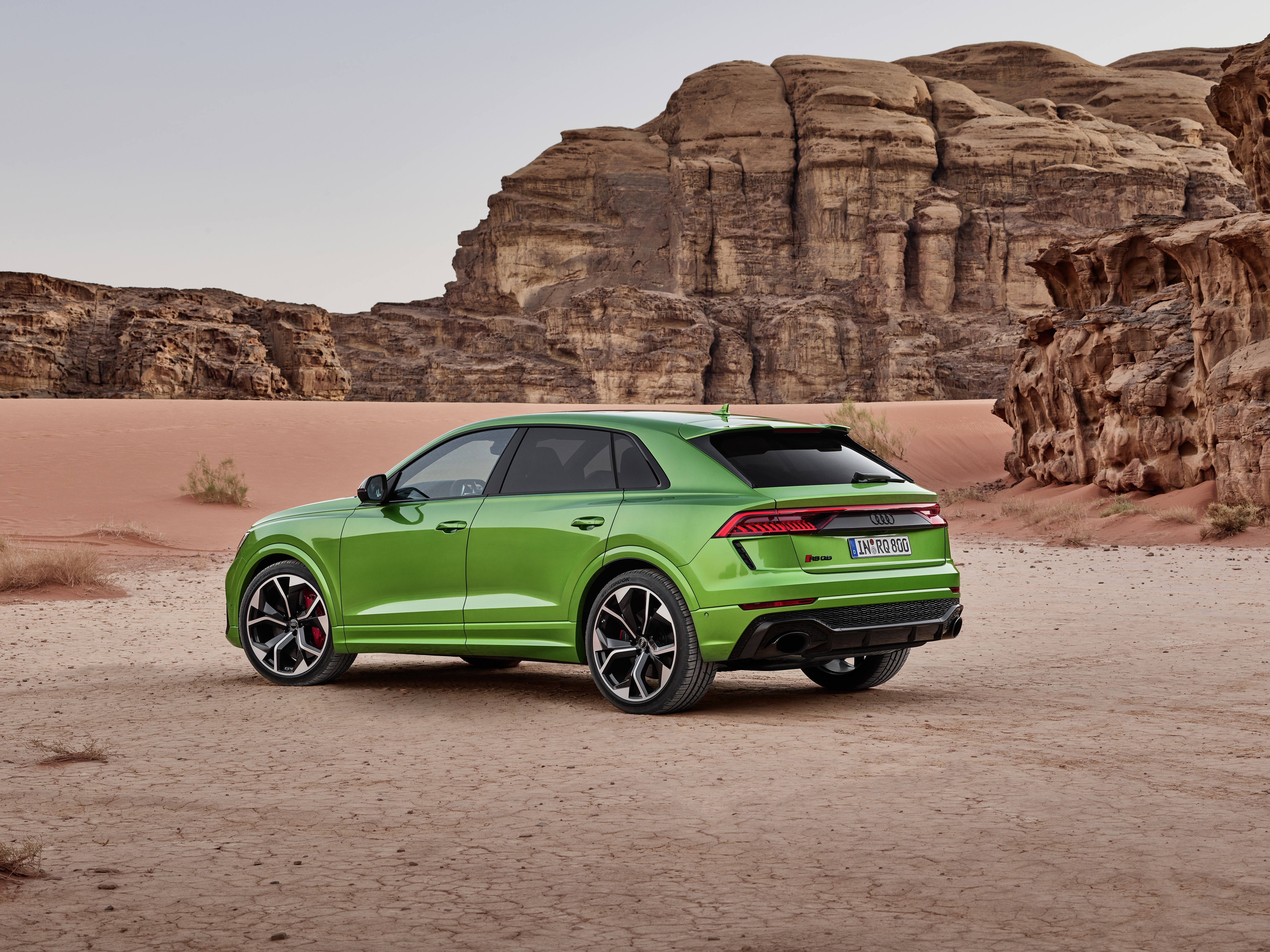 Green Audi RS Q8 Crossover in Desert Landscape HD Wallpaper