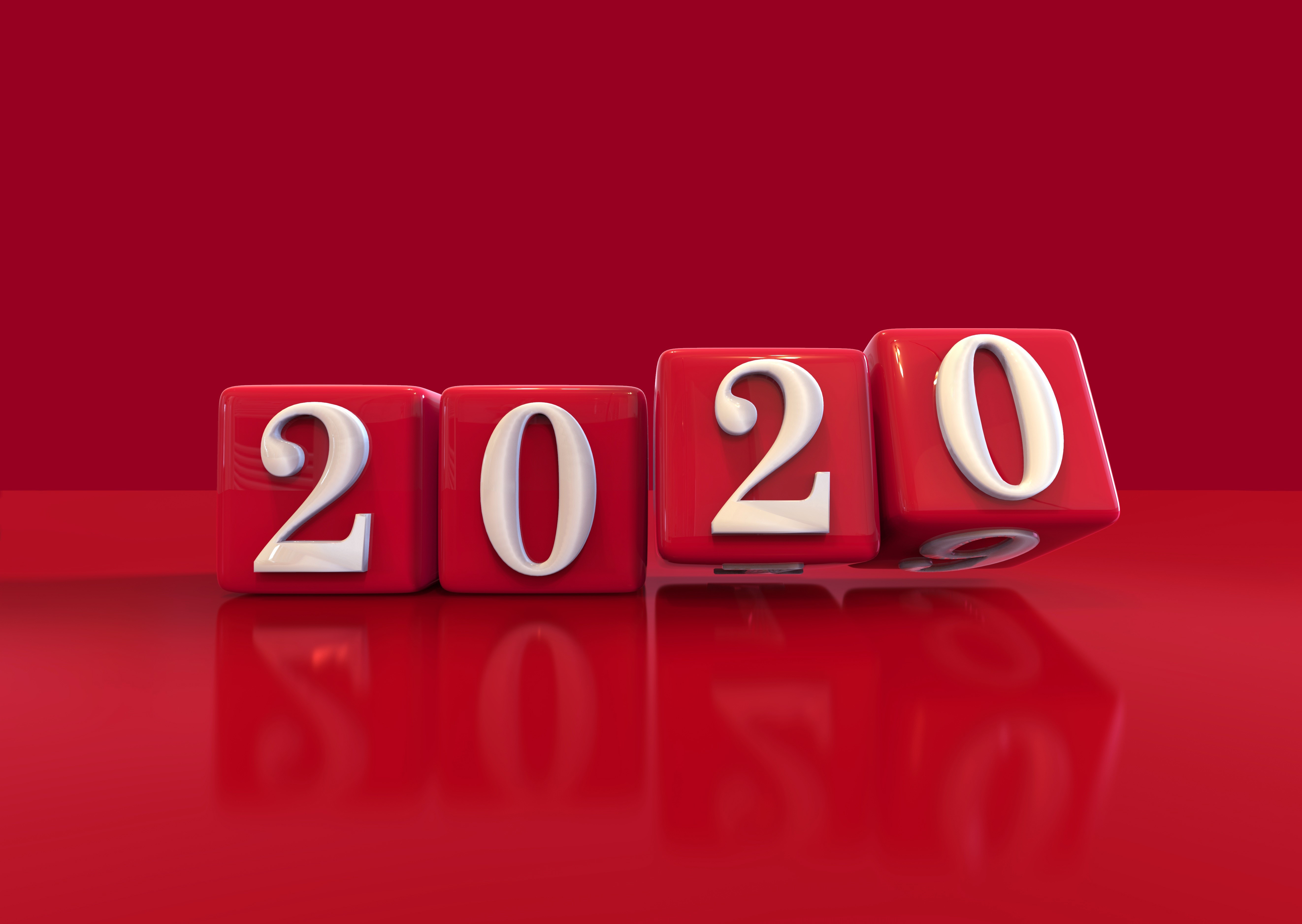 Red cubes with numbers 2020 on a red background HD Wallpaper