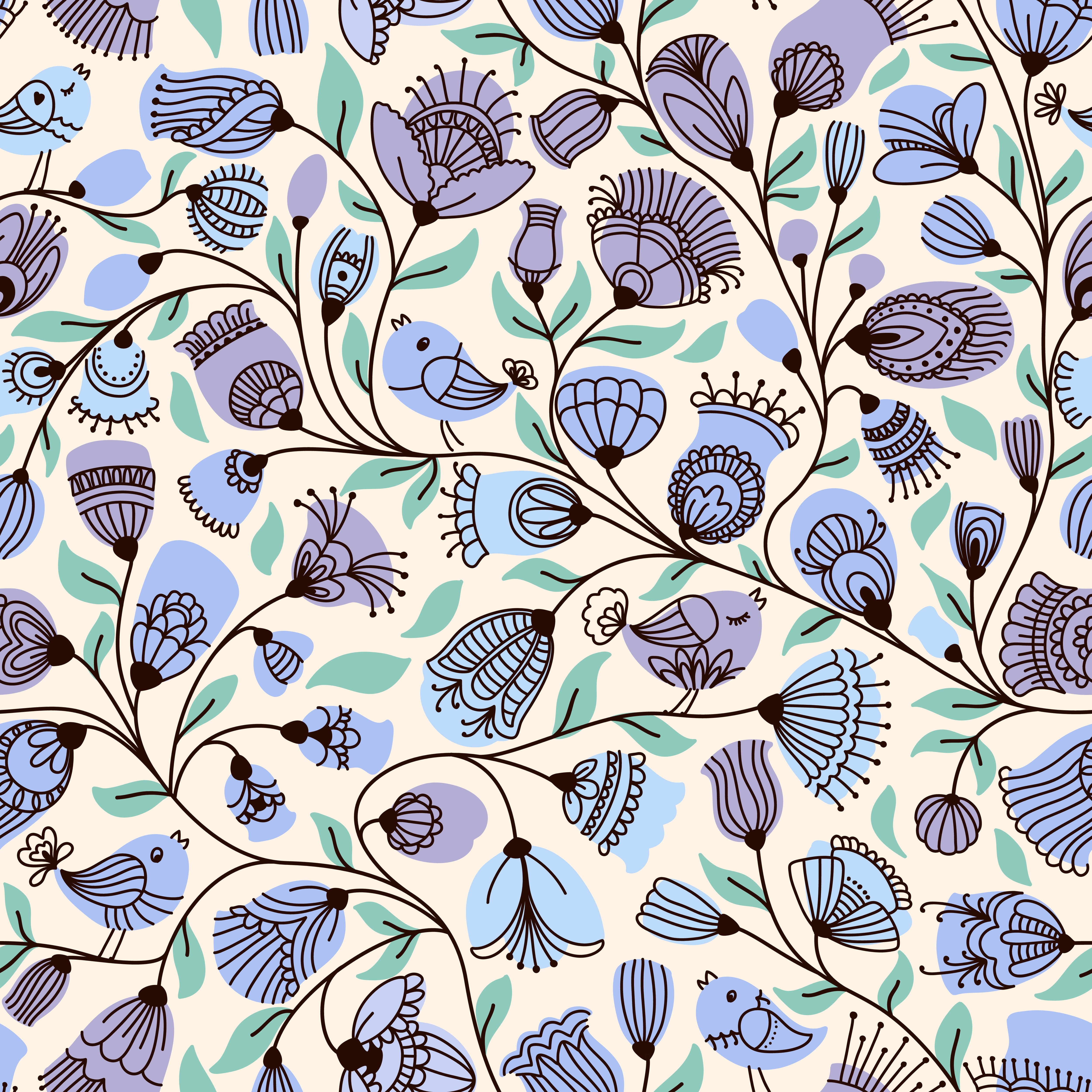 Birds and Flowers Pattern HD Wallpaper
