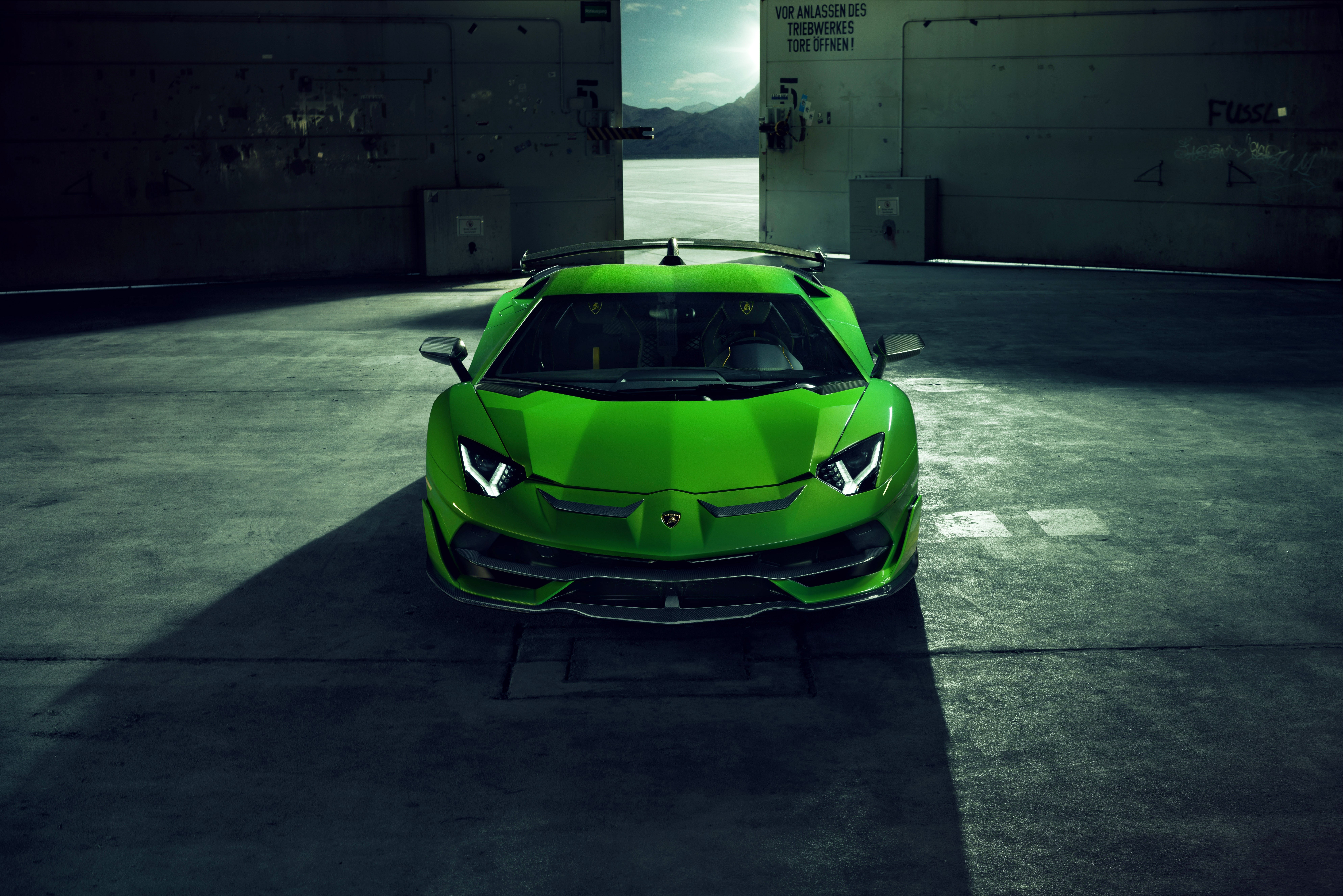Green Lamborghini Aventador Novitec SVJ 2019 Front View HD Wallpaper