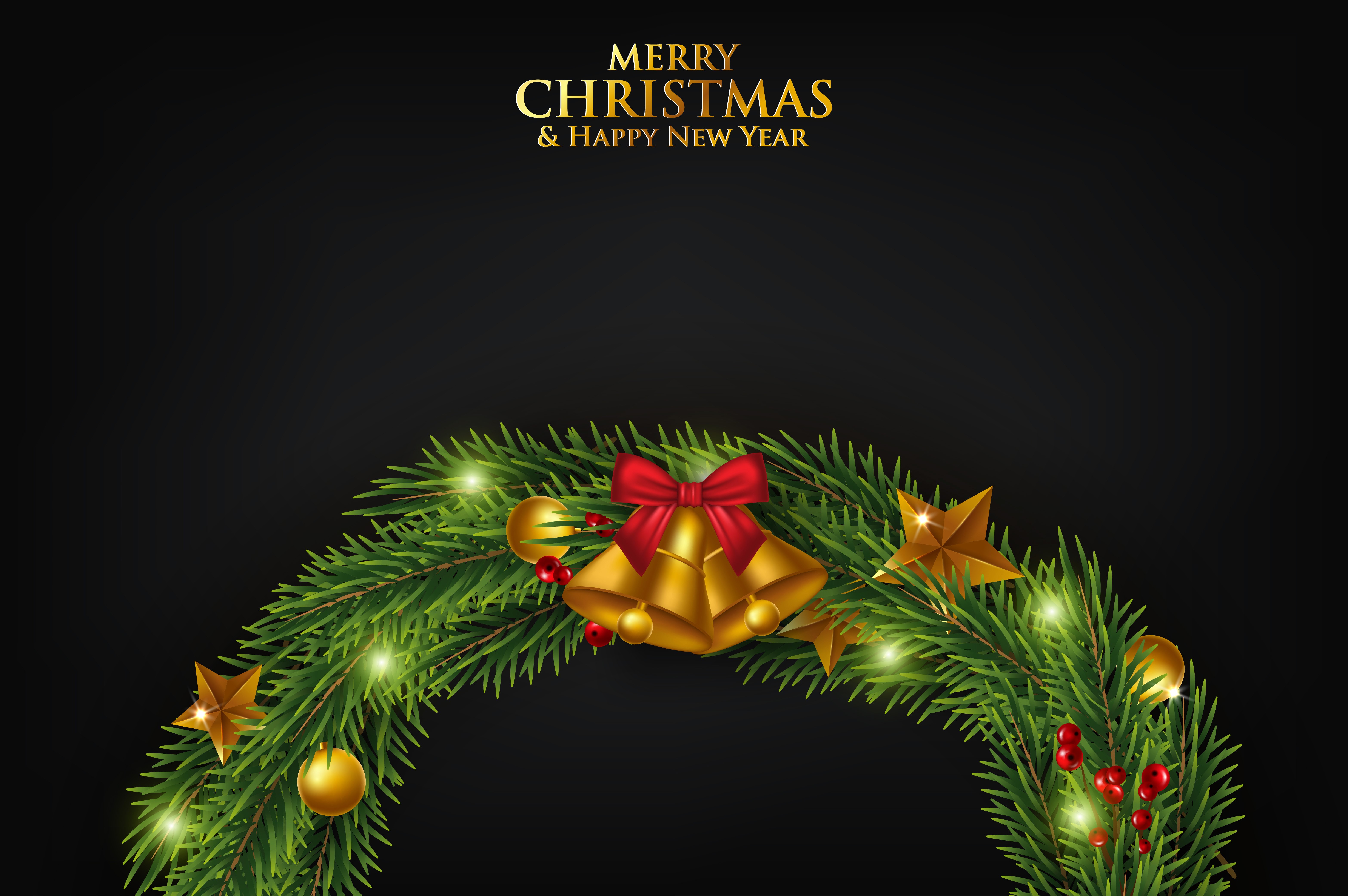 Merry Christmas and Happy New Year Wreath HD Wallpaper