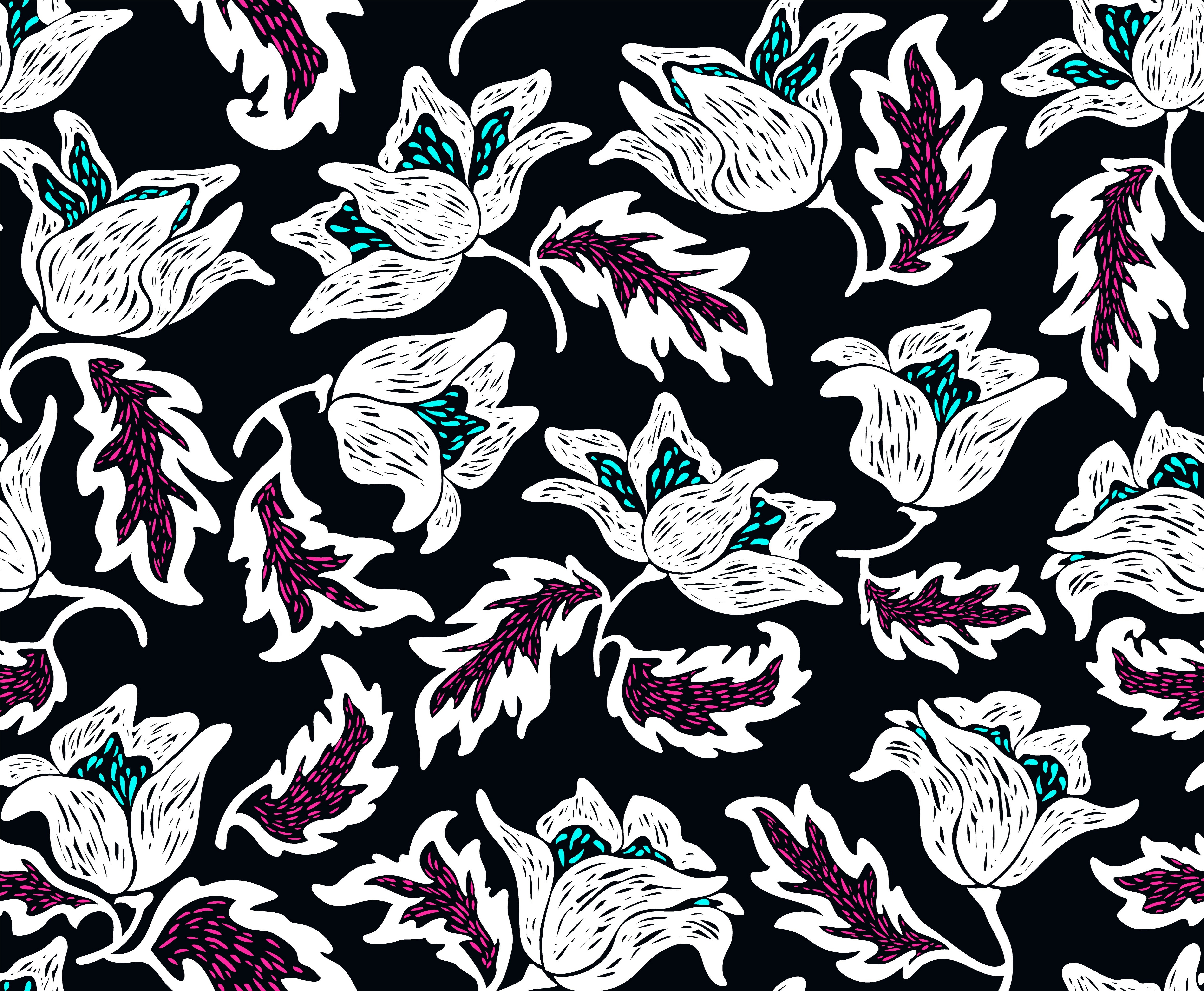 Floral pattern with white flowers and purple leaves HD Wallpaper