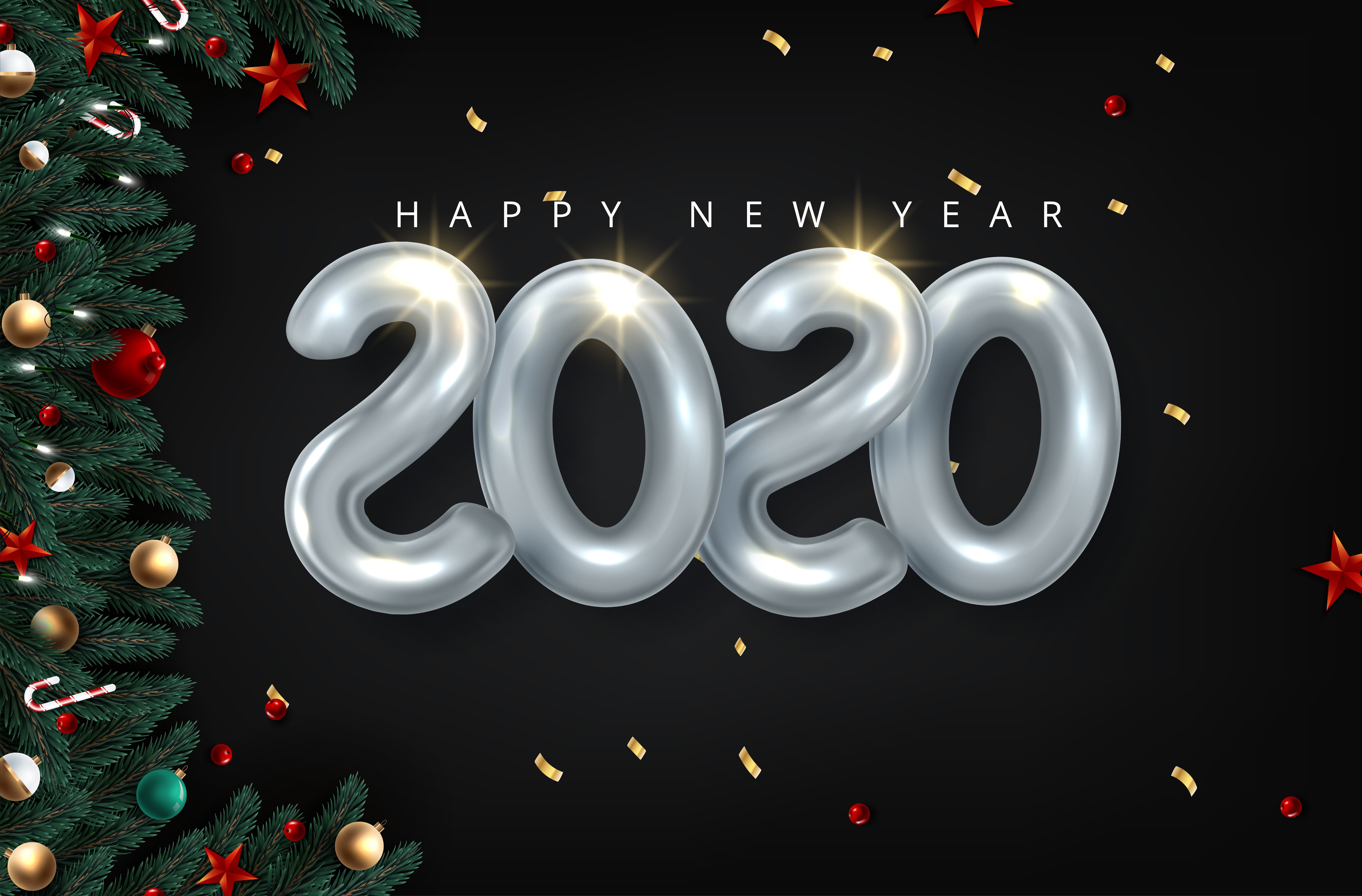 Happy New Year 2020 with Christmas Decorations HD Wallpaper