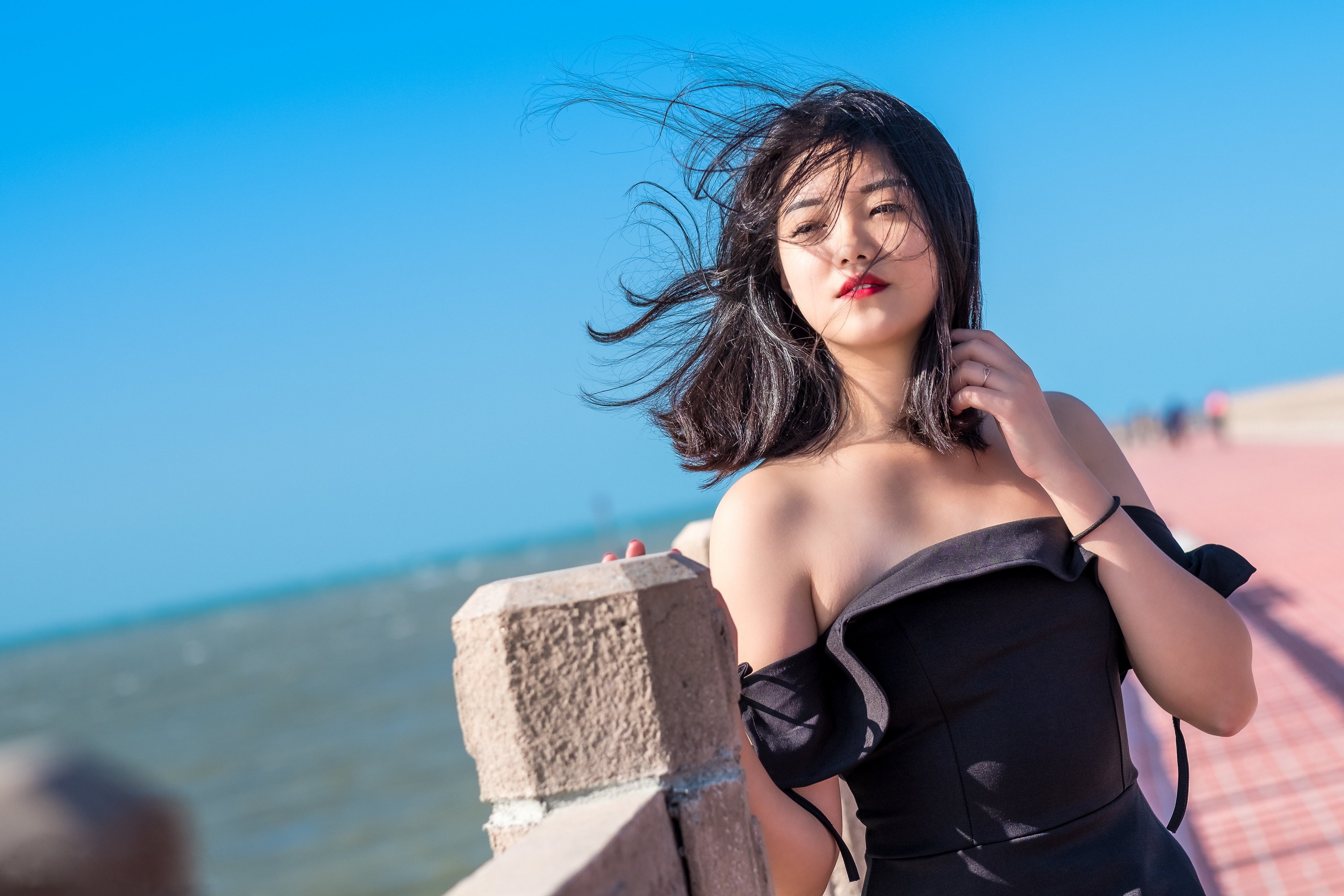 4K Portrait of Brunette Girl in Wind HD Wallpaper