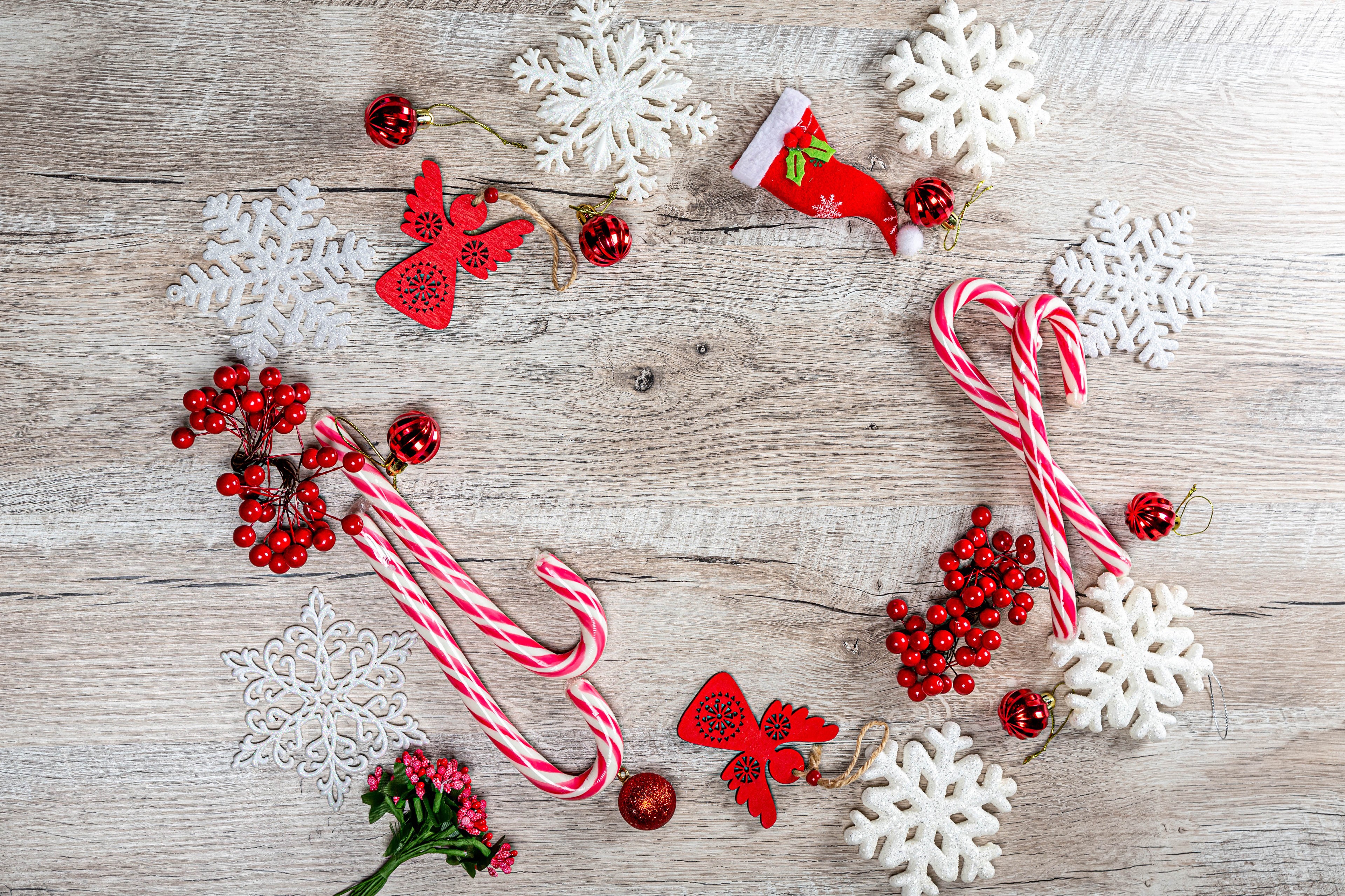 Christmas Decorations on Wood Planks HD Wallpaper