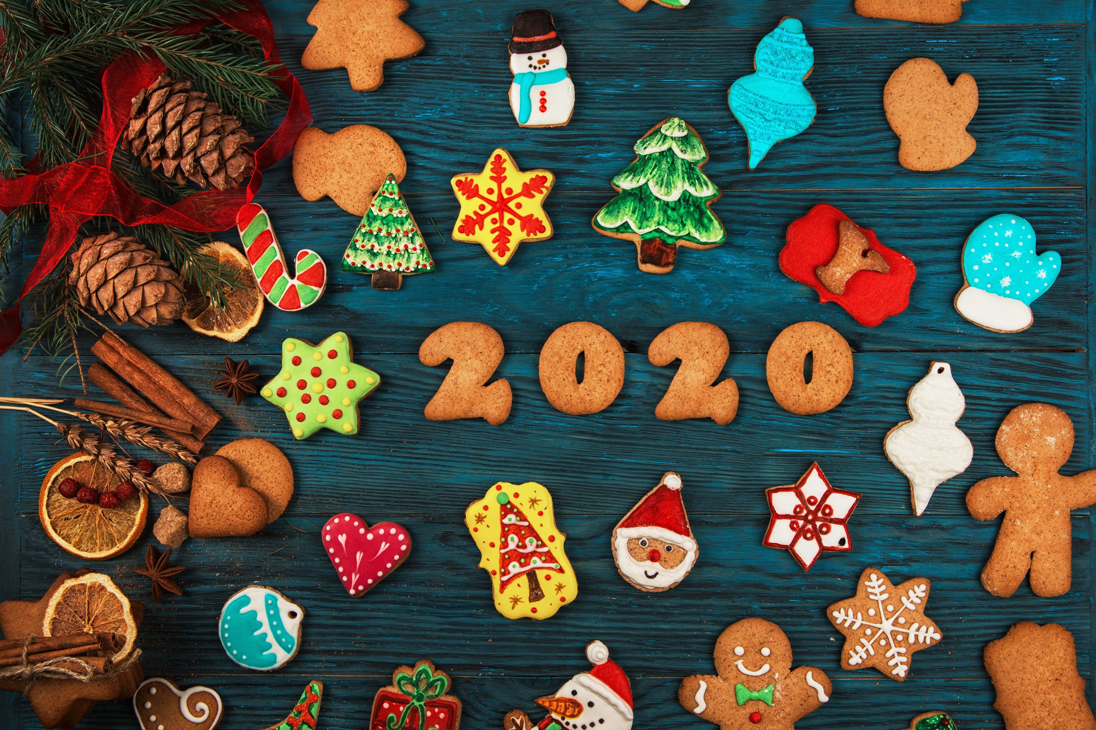 Christmas cookies 2020 with pine cones and fir branches HD Wallpaper