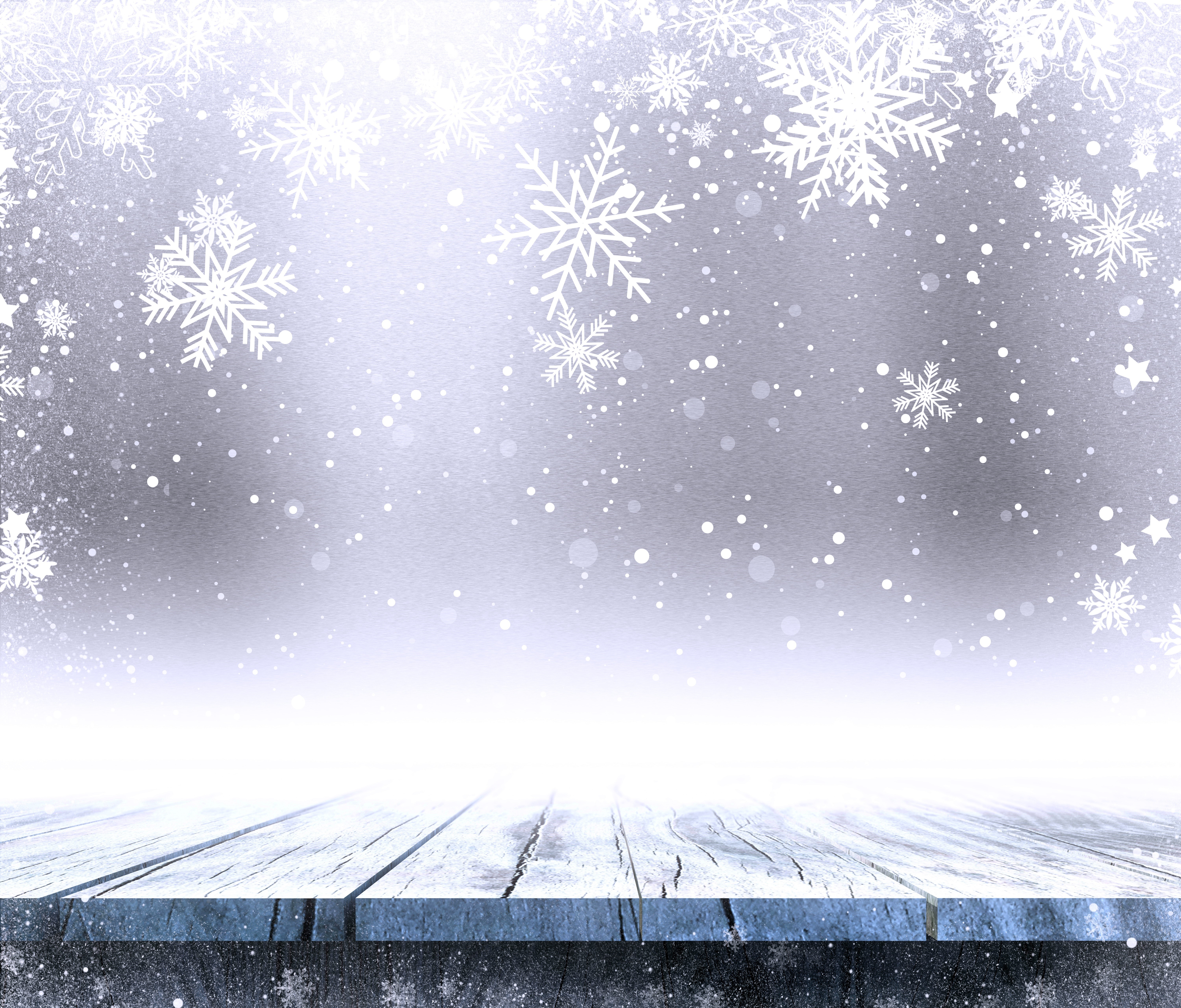 Christmas snowflakes on wooden planks HD Wallpaper