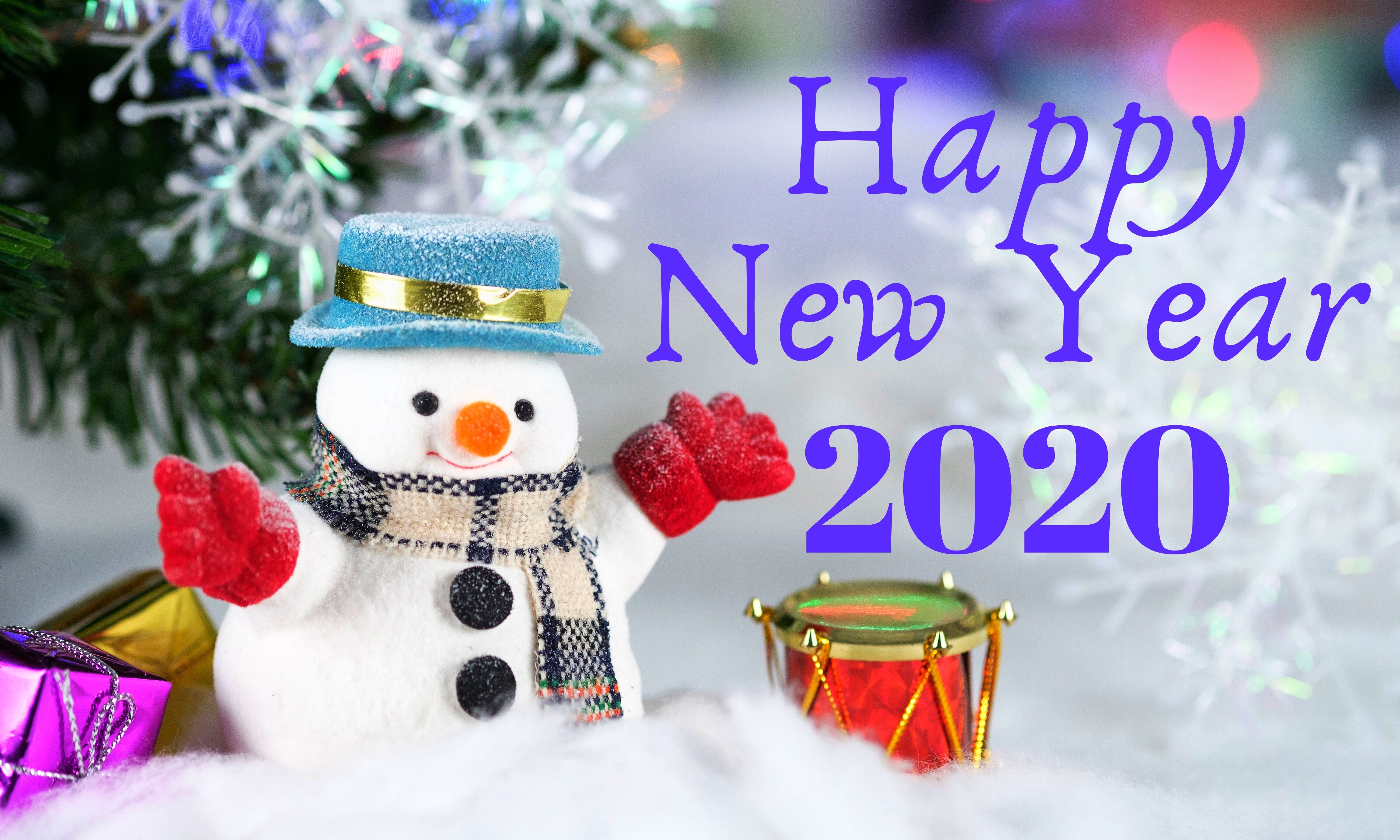 Happy New Year 2020 Snowman Decoration HD Wallpaper