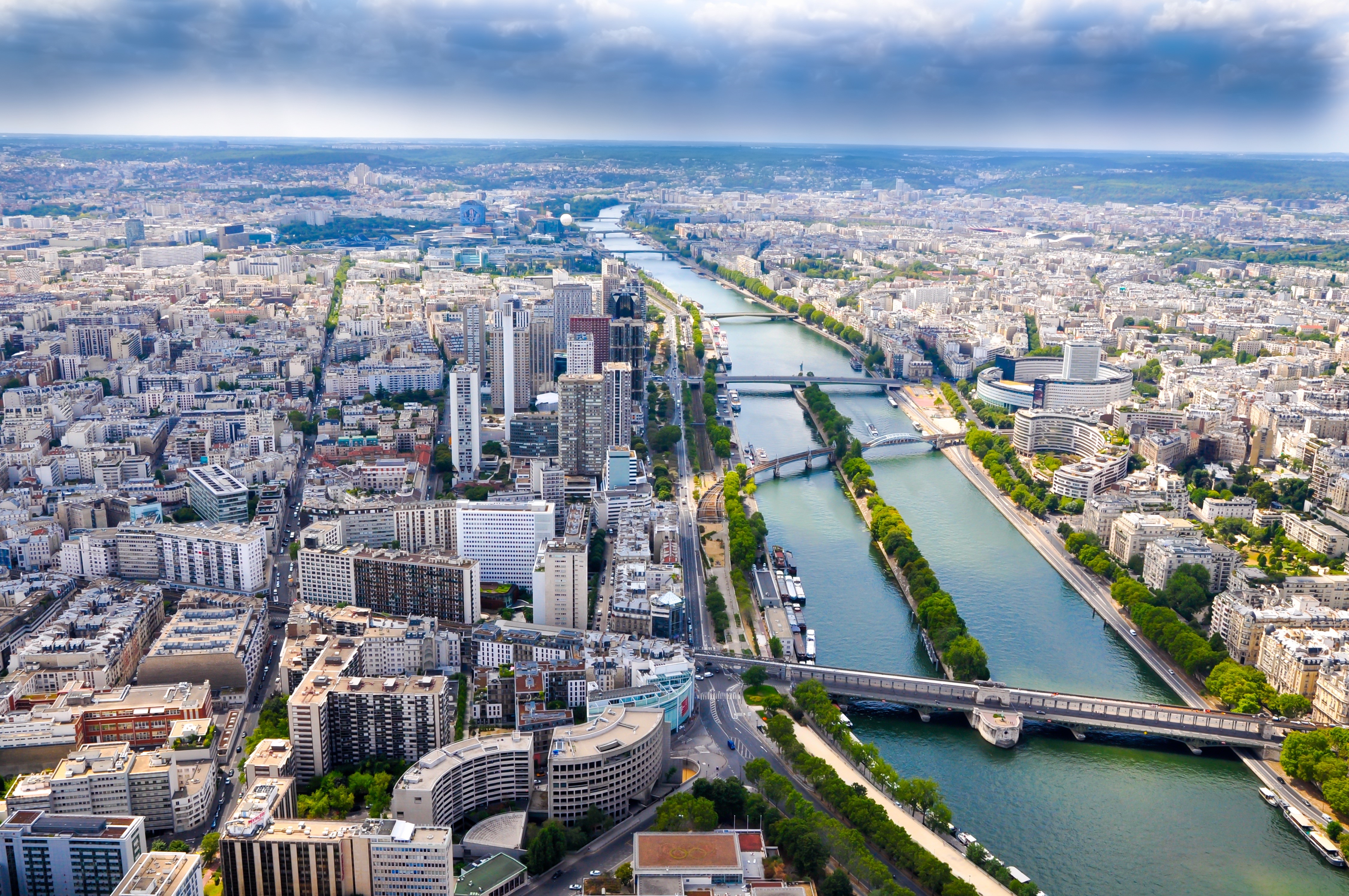 Aerial view of Paris and the Seine River HD Wallpaper