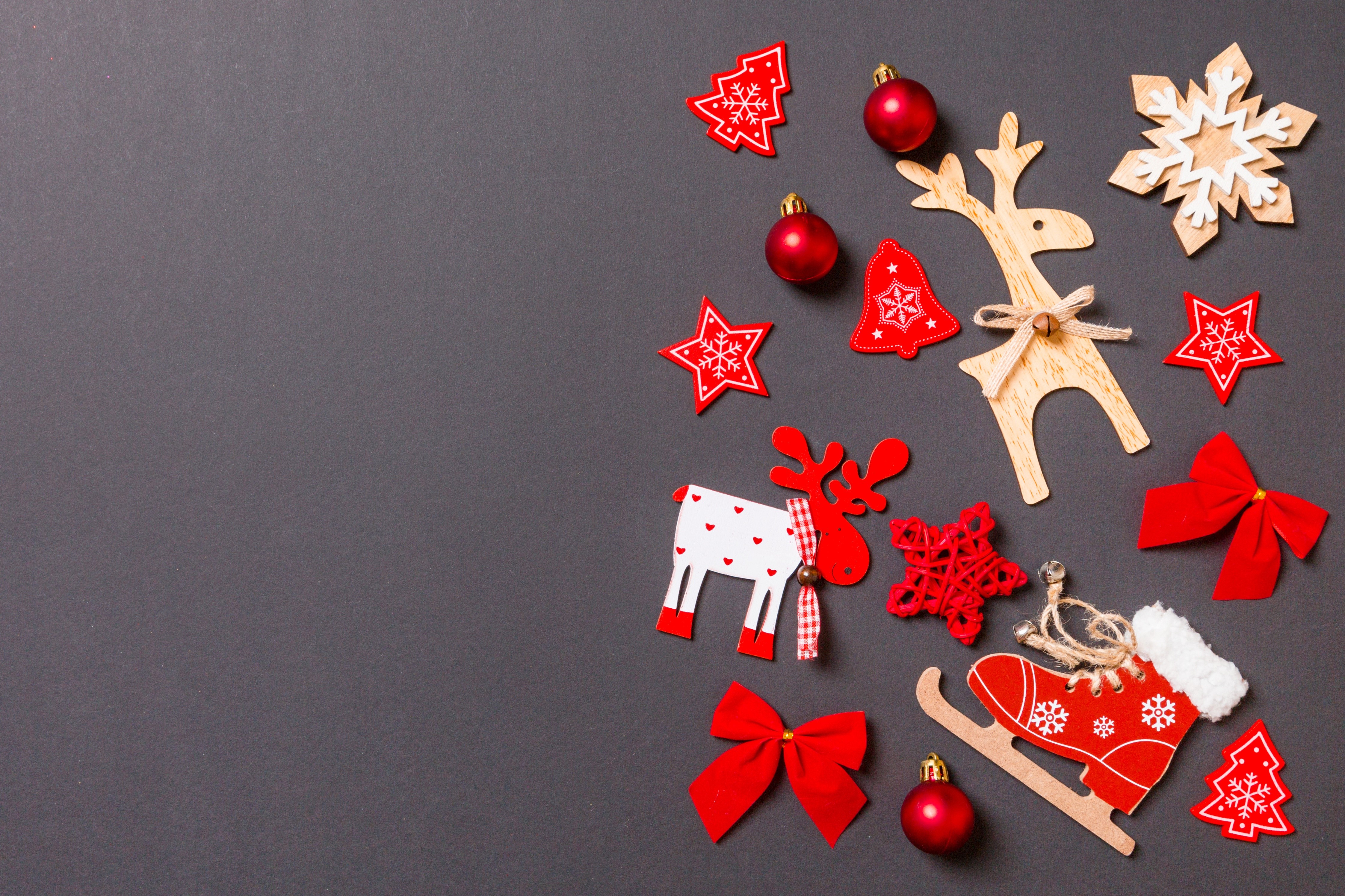 Christmas ornaments on a gray background HD Wallpaper