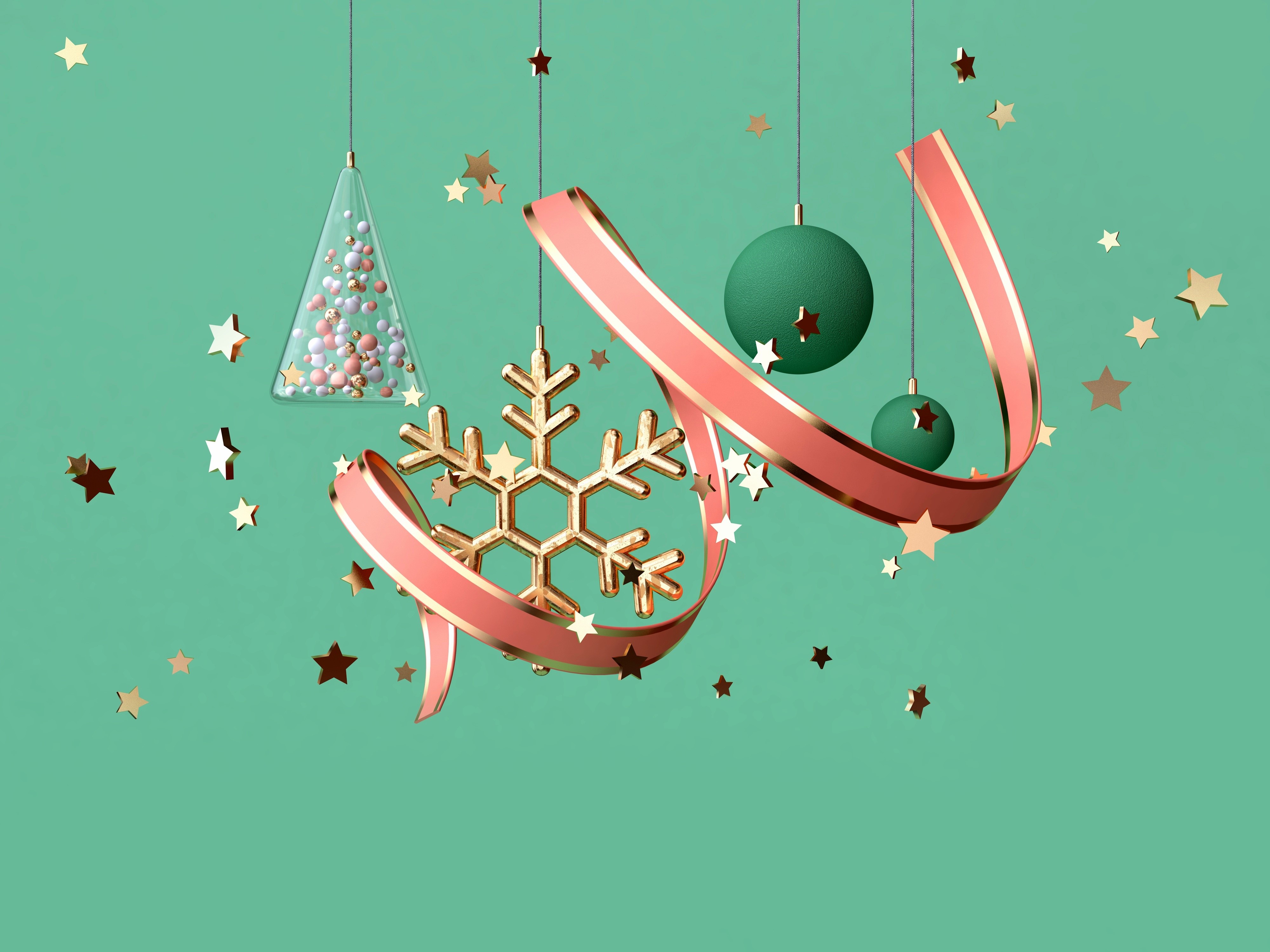 Christmas decorations with ribbon and stars HD Wallpaper