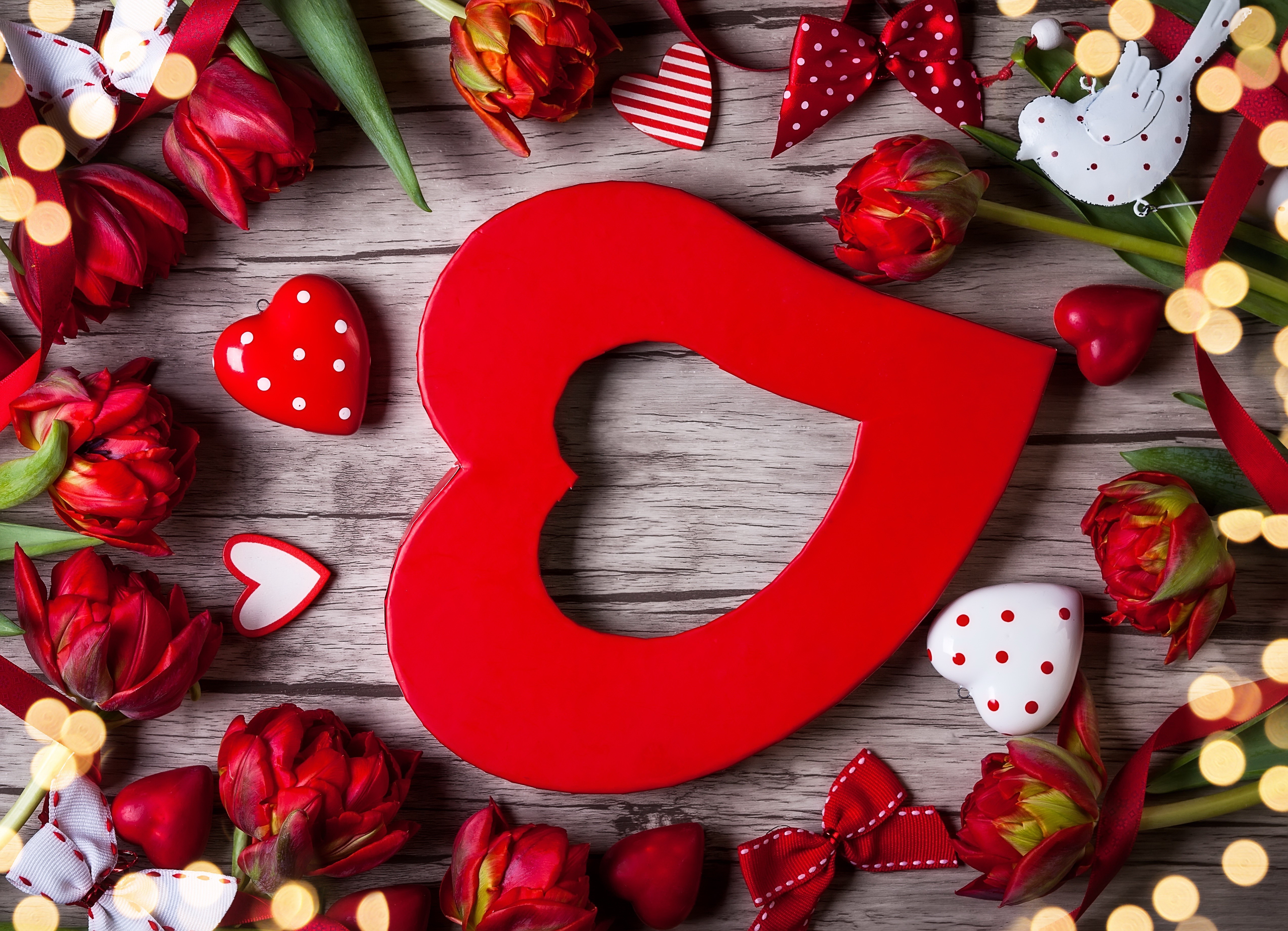 Valentine's Day Tulips and Hearts Arrangement HD Wallpaper