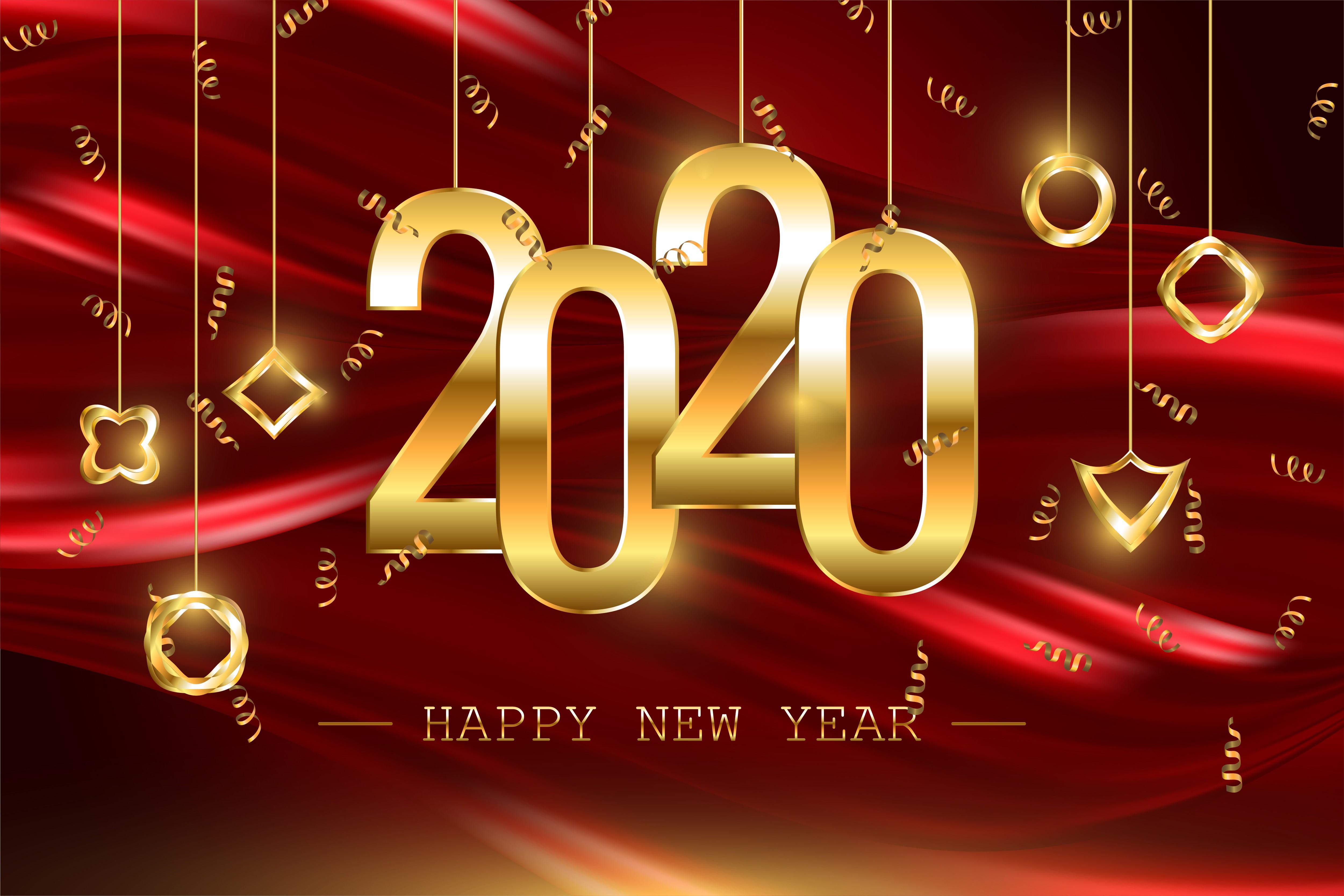 2020 Happy New Year Golden Decorations HD Wallpaper